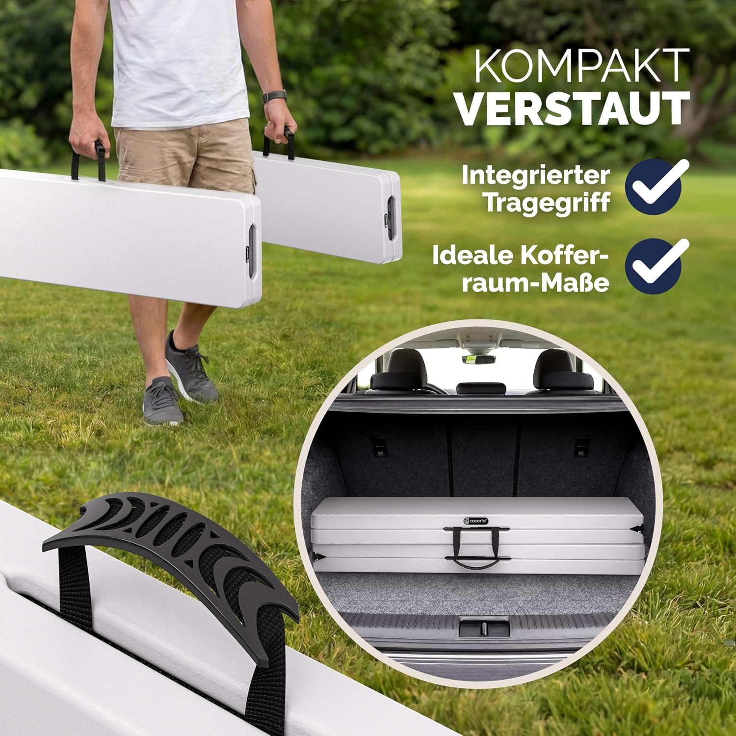 Casaria® 2er Set Bierbank Klappbar 8 Personen 183cm Kunststoff Klappbank Faltbar Biergarten Campingbank Bierbänke Bierbankgarnitur Gartenbank Weiß — Ansicht 5