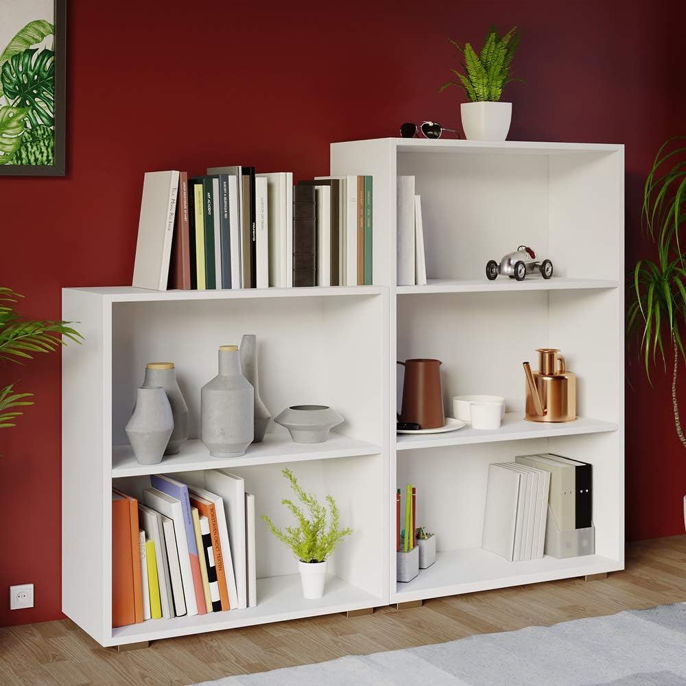 Casaria® 2er Set Bücherregal Vela 3+2 Fächer höhenverstellbare Böden Holz Bücher Ordner Wohnzimmer Arbeitszimmer Büro Standregal Ordnerregal Regal Weiß — Ansicht 2