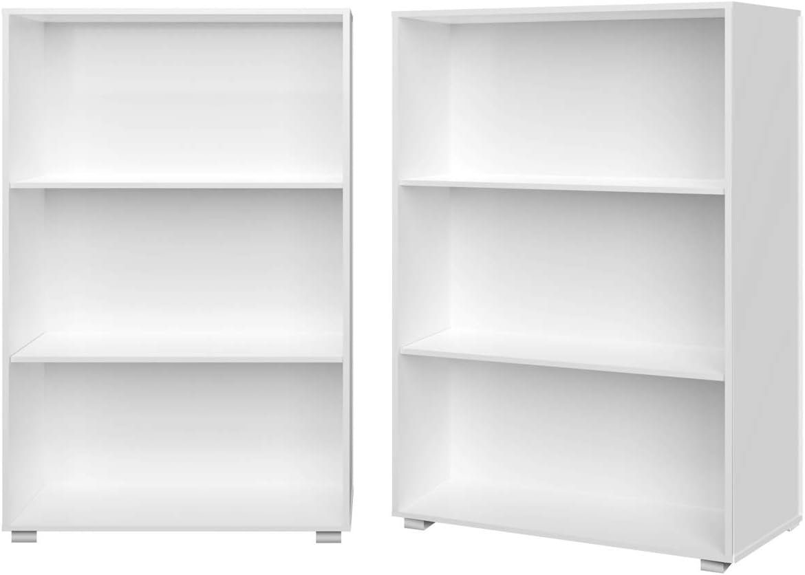Casaria® 2er Set Bücherregal Vela 3+2 Fächer höhenverstellbare Böden Holz Bücher Ordner Wohnzimmer Arbeitszimmer Büro Standregal Ordnerregal Regal Weiß — Ansicht 4
