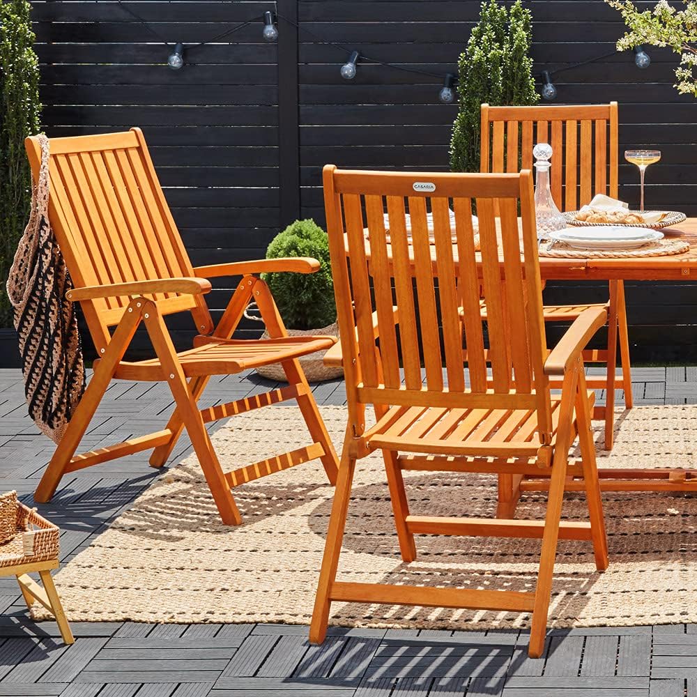 Casaria® 2er Set Gartenstuhl Balkonstuhl Holz FSC®-Zertifiziert Eukalyptus Klappbar Rückenlehne 5-Fach Verstellbar 55x70cm Garten Balkon Terrasse Klappstuhl Hochlehner Braun — Ansicht 2