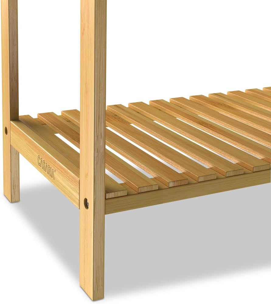 CASARIA® 2er Set Handtuchhalter Stehend Bambus Holz 3 Edelstahl Stangen 85x51x31cm Handtuchständer Freistehend Ablage Bad Handtuchstange Ohne Bohren — Ansicht 5