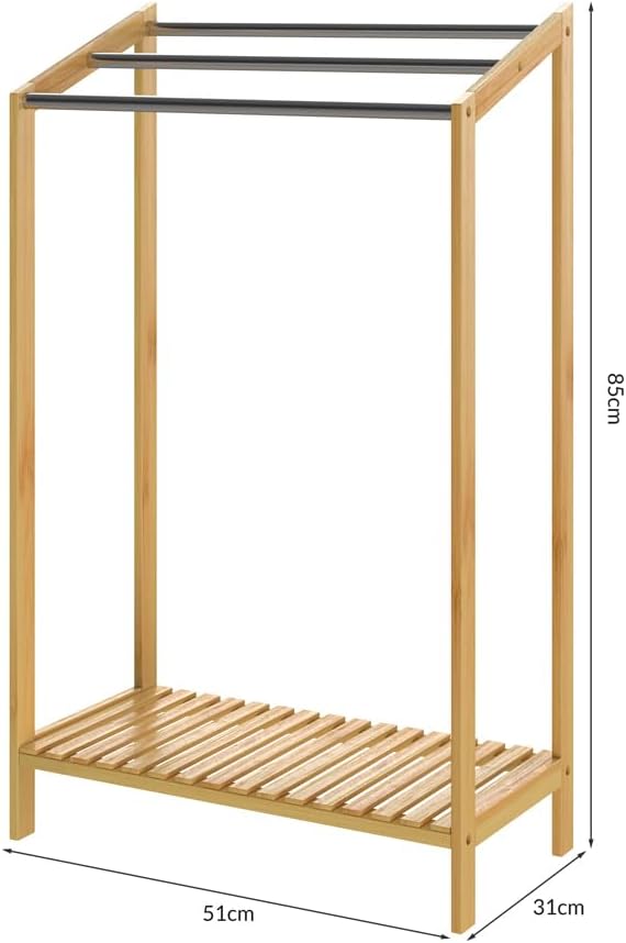 CASARIA® 2er Set Handtuchhalter Stehend Bambus Holz 3 Edelstahl Stangen 85x51x31cm Handtuchständer Freistehend Ablage Bad Handtuchstange Ohne Bohren — Ansicht 6