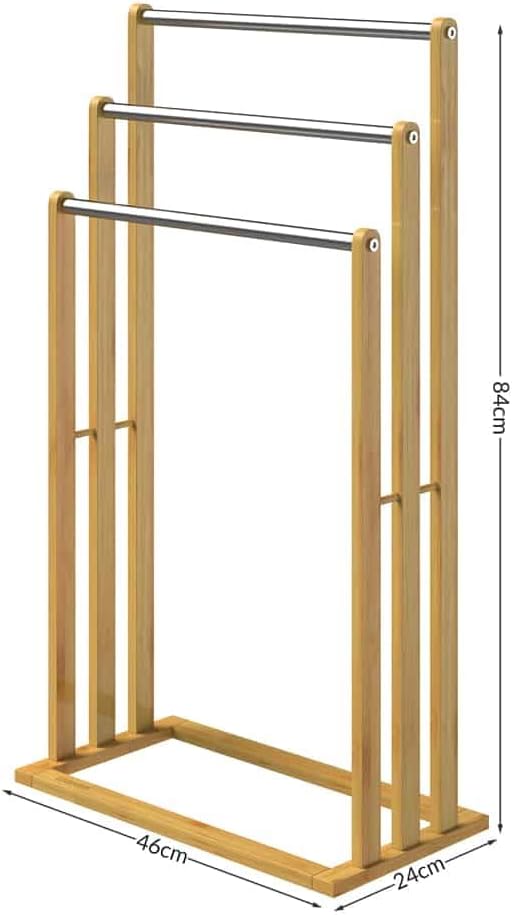 CASARIA® 2er Set Handtuchständer Freistehend Bambus Holz 84 x 46 x 24 cm 3 Edelstahl Stangen Handtuchhalter Stehend mit Ablage Handtuchstange Bad Ohne Bohren — Ansicht 6