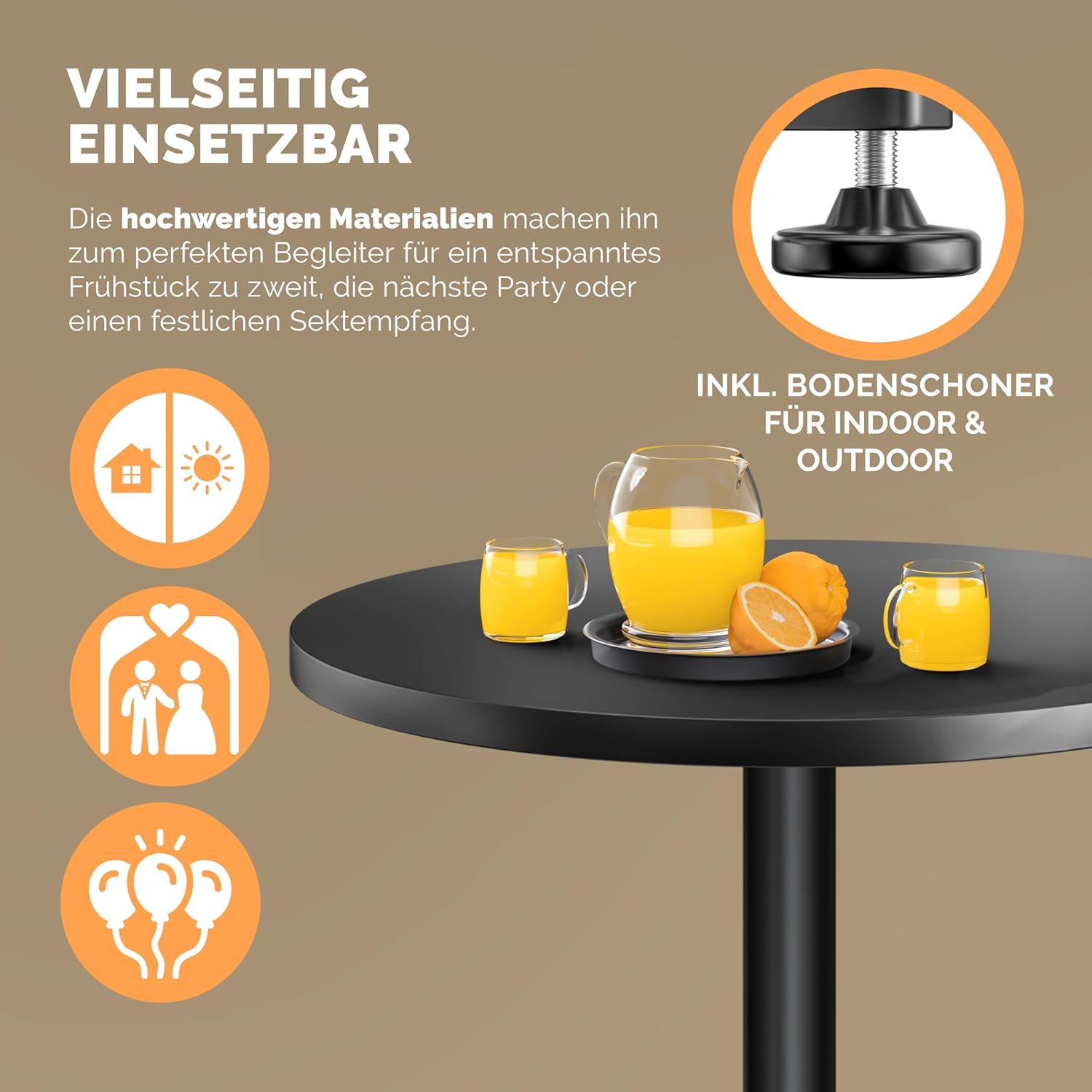 Casaria® 2in1 Stehtisch Höhenverstellbar 2er Set 70/115 cm Aluminium Ø 60 cm Rund Wetterfest Outdoor Indoor Camping Bistrotisch Balkonmöbel Schwarz — Ansicht 4