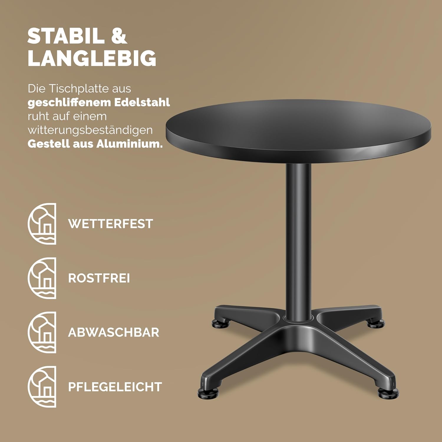 Casaria® 2in1 Stehtisch Höhenverstellbar 2er Set 70/115 cm Aluminium Ø 60 cm Rund Wetterfest Outdoor Indoor Camping Bistrotisch Balkonmöbel Schwarz — Ansicht 6