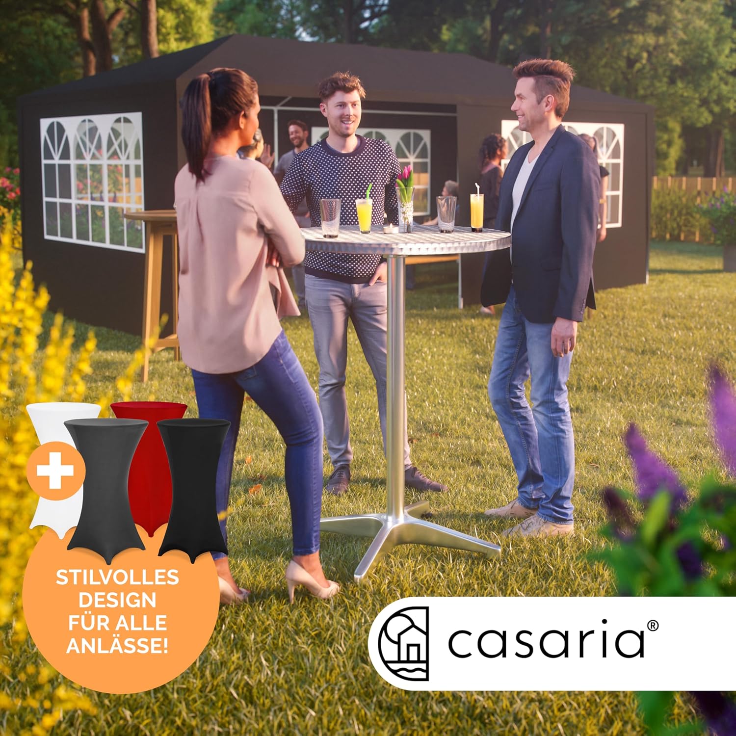 Casaria® 2in1 Stehtisch mit Husse Höhenverstellbar 70 cm / 115 cm Hoch Aluminium Rund Ø60cm Wetterfest Outdoor Garten Bistro Biertisch Party Anthrazit — Ansicht 3