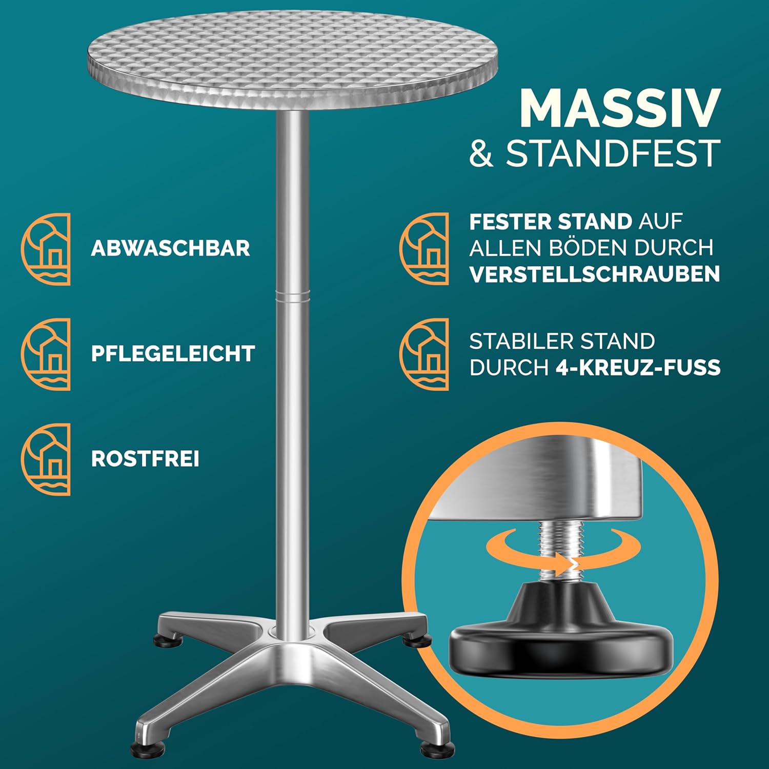 Casaria® 2in1 Stehtisch mit Husse Klappbar Höhenverstellbar 70 cm / 115 cm Hoch Alu Rund Ø60 cm Wetterfest Outdoor Bistro Party Biertisch Anthrazit — Ansicht 4