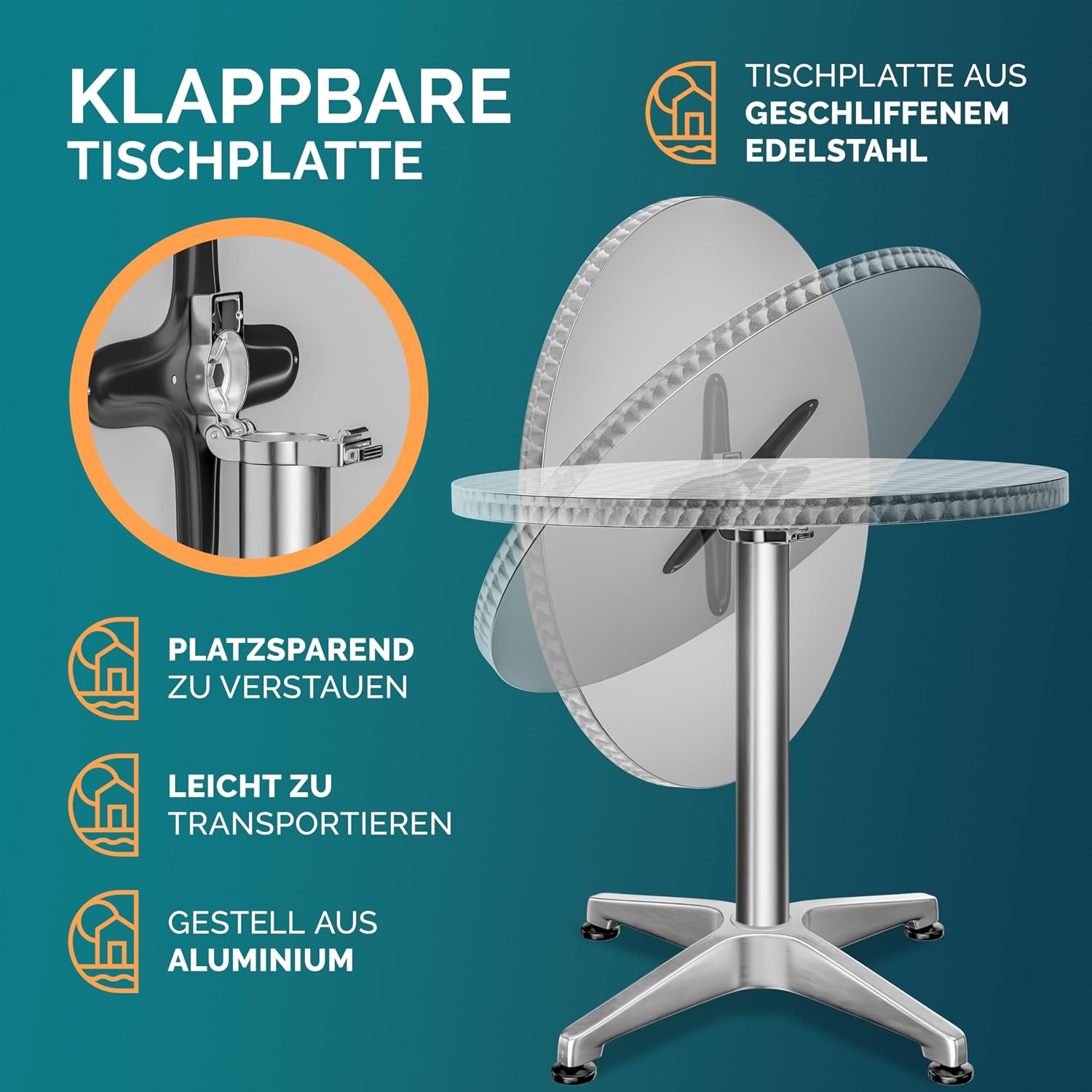 Casaria® 2in1 Stehtisch mit Husse Klappbar Höhenverstellbar 70 cm / 115 cm Hoch Alu Rund Ø60 cm Wetterfest Outdoor Bistro Party Biertisch Anthrazit — Ansicht 6