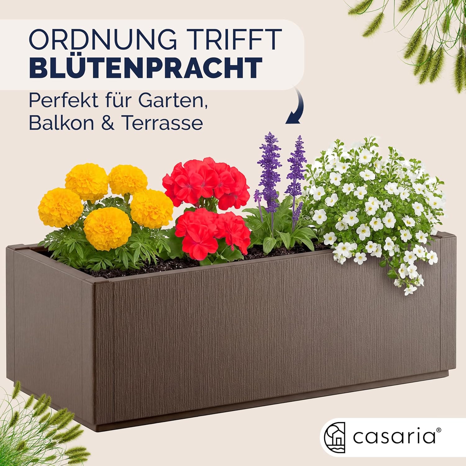 Casaria® 2X Blumenkasten 'Ethica' 80L 80x36x35cm Ablaufboden Kunststoff Winterfest Garten Pflanzkübel Übertopf Pflanzkasten Blumenkübel Braun — Ansicht 6