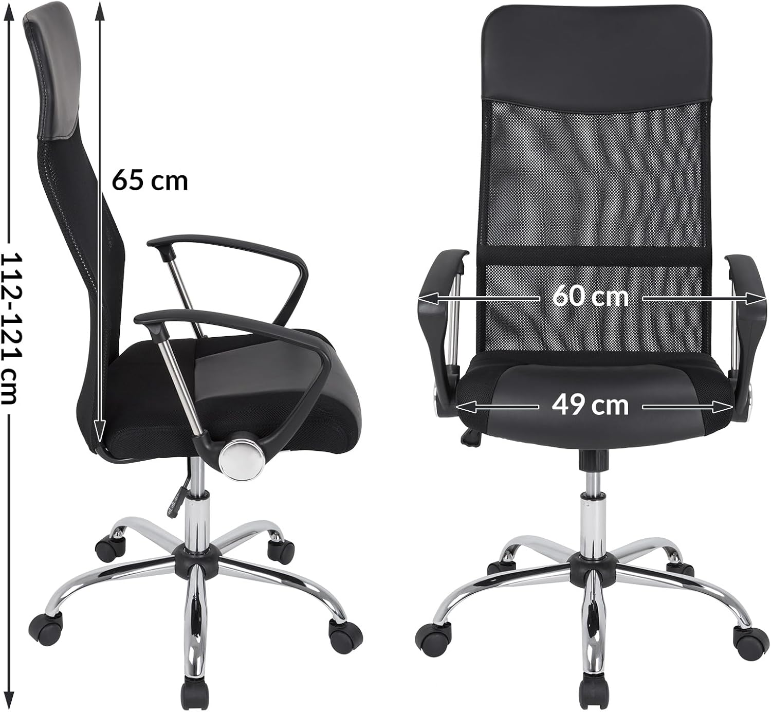 Casaria® 2X Bürostuhl Ergonomisch Hohe Rückenlehne Härtegradeinstellung 46-60cm Sitzhöhe Wippfunktion Lenden- und Kopfstütze Büro Schreibtisch Dreh Stuhl — Ansicht 3