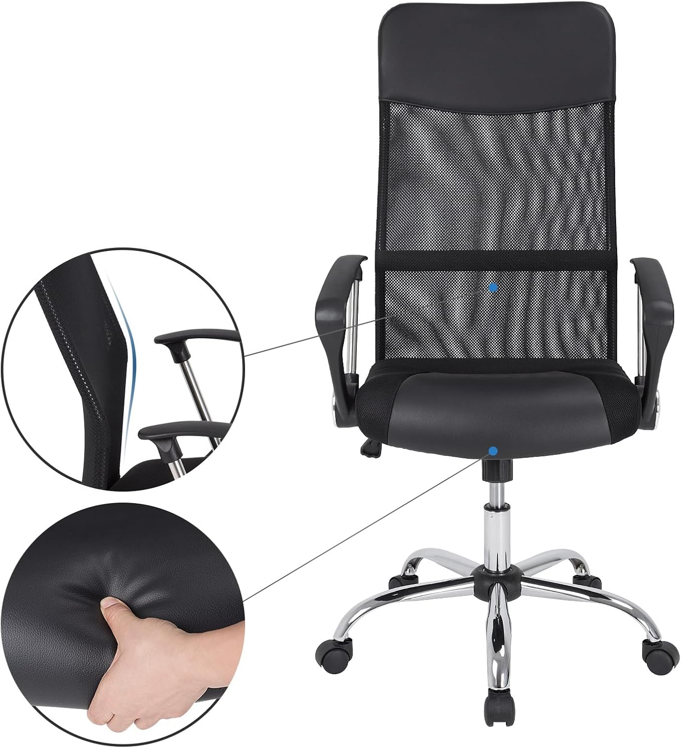 Casaria® 2X Bürostuhl Ergonomisch Hohe Rückenlehne Härtegradeinstellung 46-60cm Sitzhöhe Wippfunktion Lenden- und Kopfstütze Büro Schreibtisch Dreh Stuhl — Ansicht 5