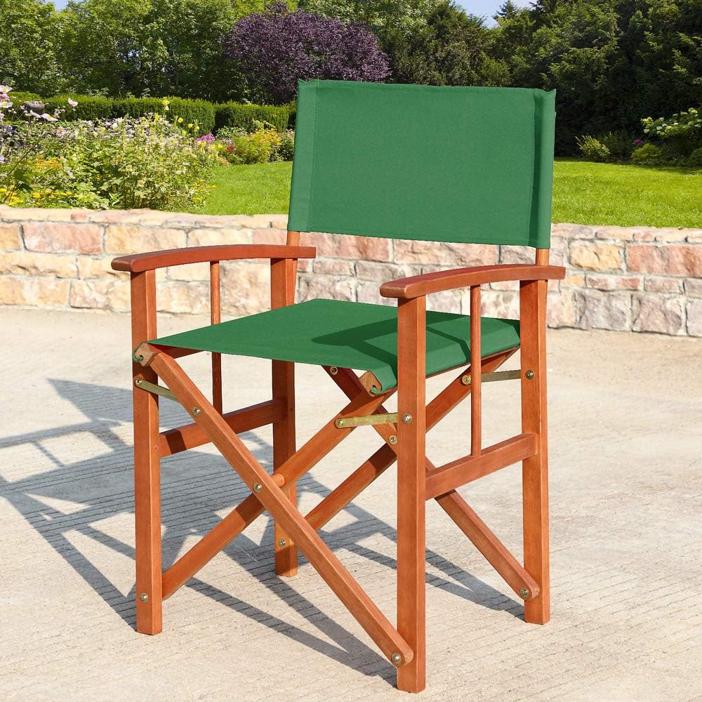 Casaria® 2X Gartenstuhl Balkonstuhl Holz Grün FSC®-Zertifiziert Klappbar 160kg Belastbar Bezug 30° Waschbar Armlehne Klappstuhl Garten Balkon Camping Wetterfest Eukalyptus 56,5x86cm — Ansicht 2