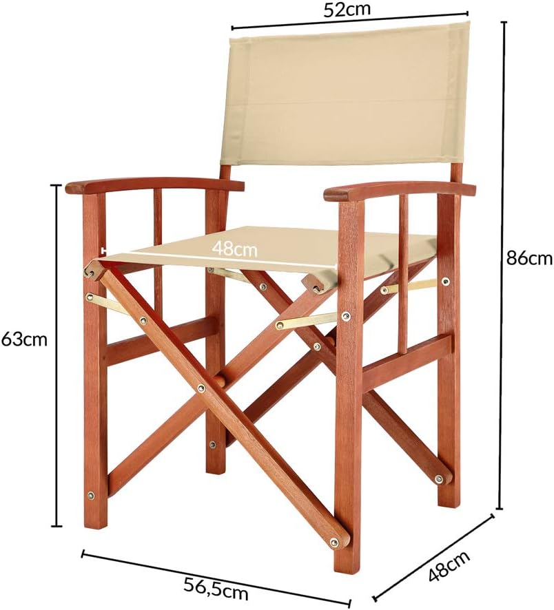 Casaria® 2X Gartenstuhl Balkonstuhl Holz Grün FSC®-Zertifiziert Klappbar 160kg Belastbar Bezug 30° Waschbar Armlehne Klappstuhl Garten Balkon Camping Wetterfest Eukalyptus 56,5x86cm — Ansicht 3