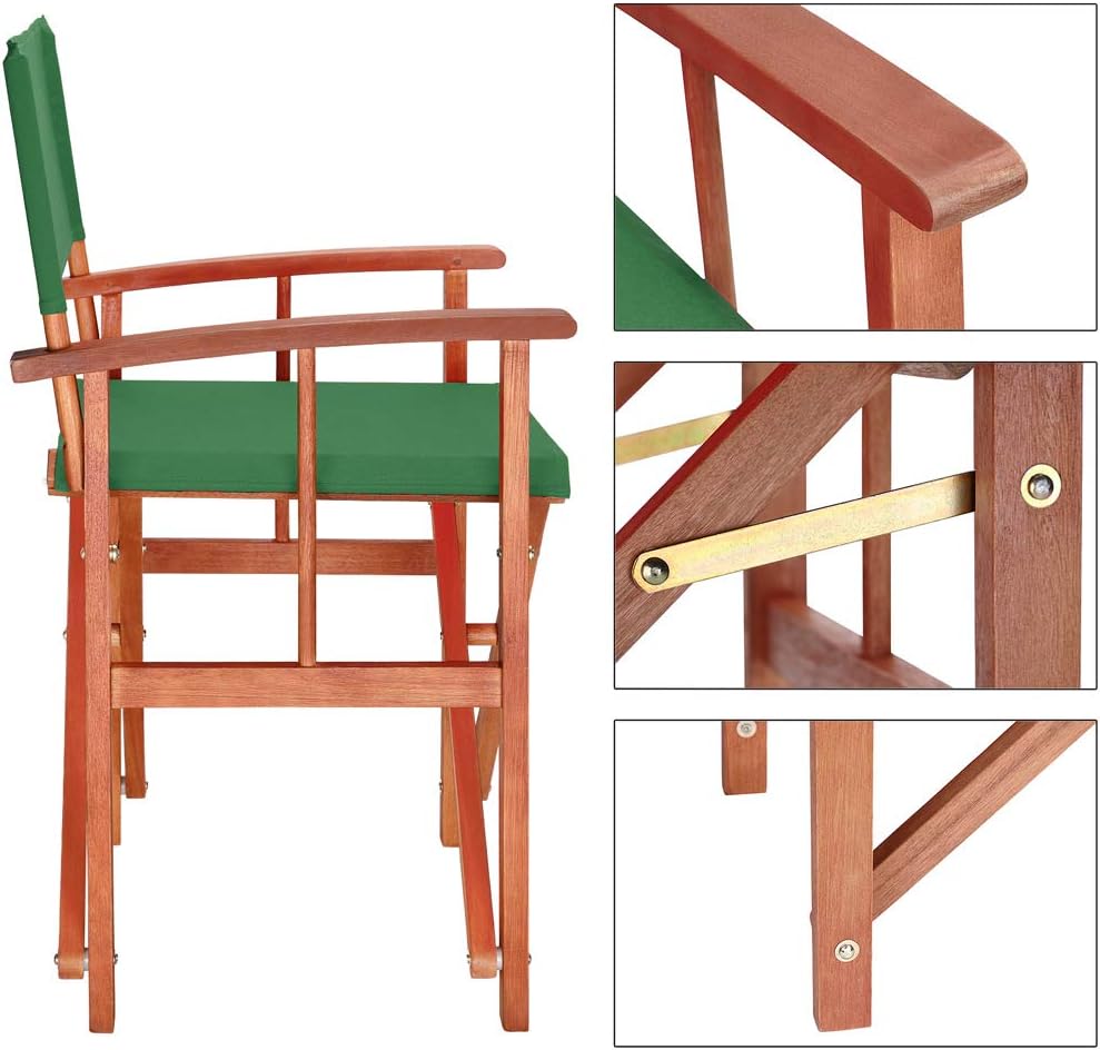 Casaria® 2X Gartenstuhl Balkonstuhl Holz Grün FSC®-Zertifiziert Klappbar 160kg Belastbar Bezug 30° Waschbar Armlehne Klappstuhl Garten Balkon Camping Wetterfest Eukalyptus 56,5x86cm — Ansicht 4