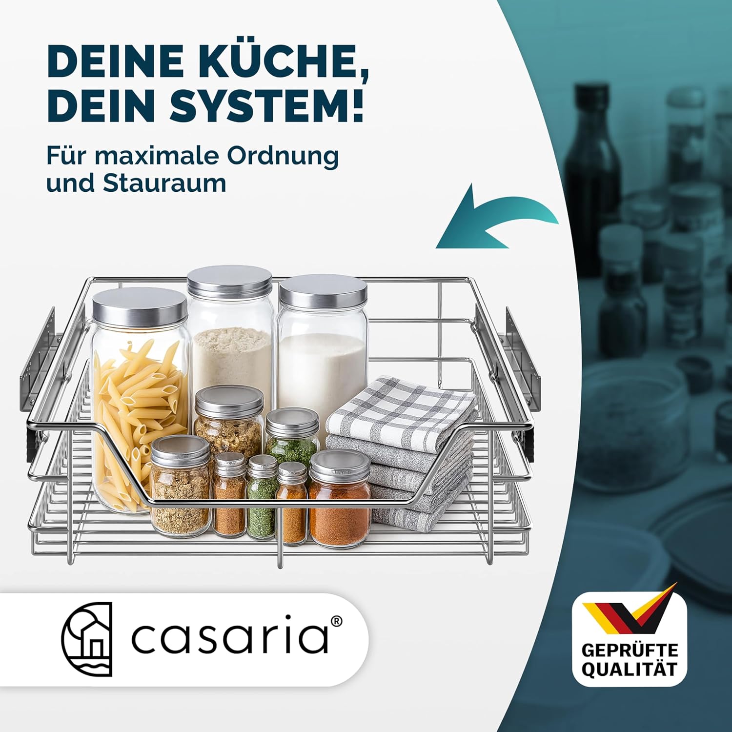 Casaria® 2x Teleskopschublade Schrank Schubladen Ausziehbar 50cm 20kg Belastbar Verchromt Korbauszug mit Zubehör Haushalt Küchenschrank Kleiderschrank — Ansicht 2