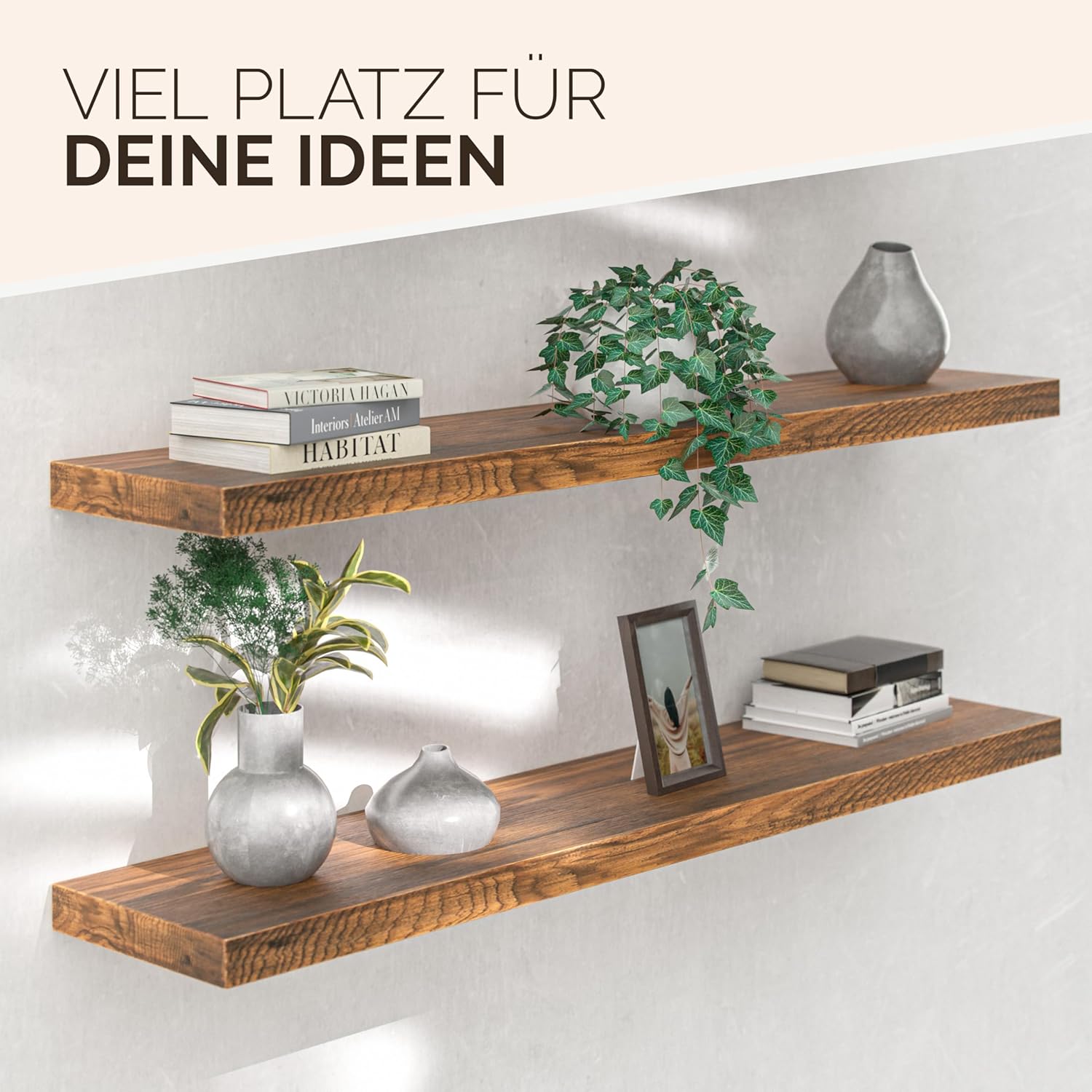 Casaria® 2X Wandregal Holz Dunkle Eiche Regal mit Halterung 15kg Tragkraft Hängeregal Küche Wohnzimmer Flur Wand Schweberegal Bücherregal Regalbrett Schwebend 110cm — Ansicht 4