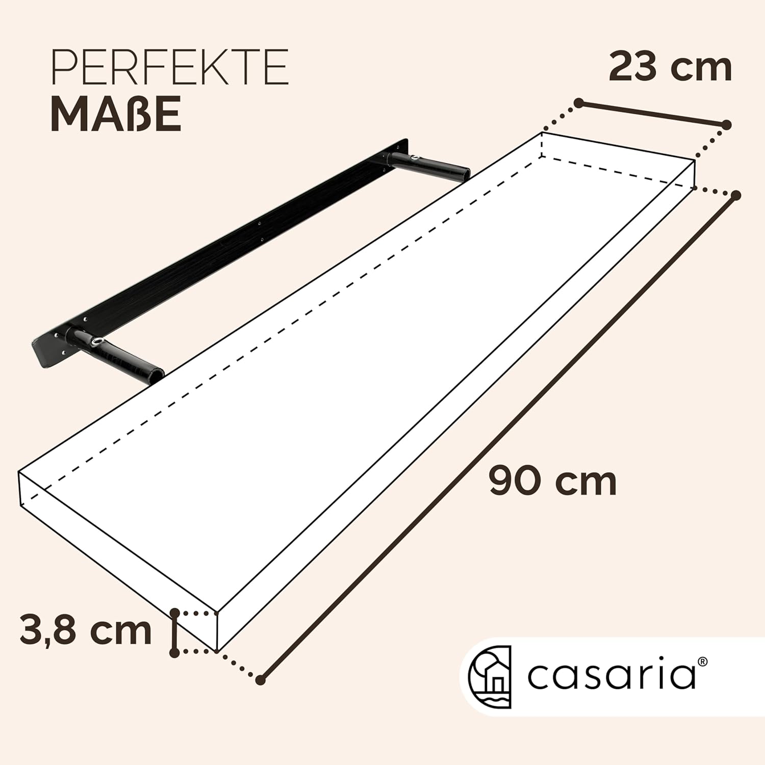 Casaria® 2X Wandregal Holz Eiche Regal mit Halterung 15kg Tragkraft Hängeregal Küche Wohnzimmer Flur Wand Schweberegal Bücherregal Regalbrett Schwebend 90cm — Ansicht 2
