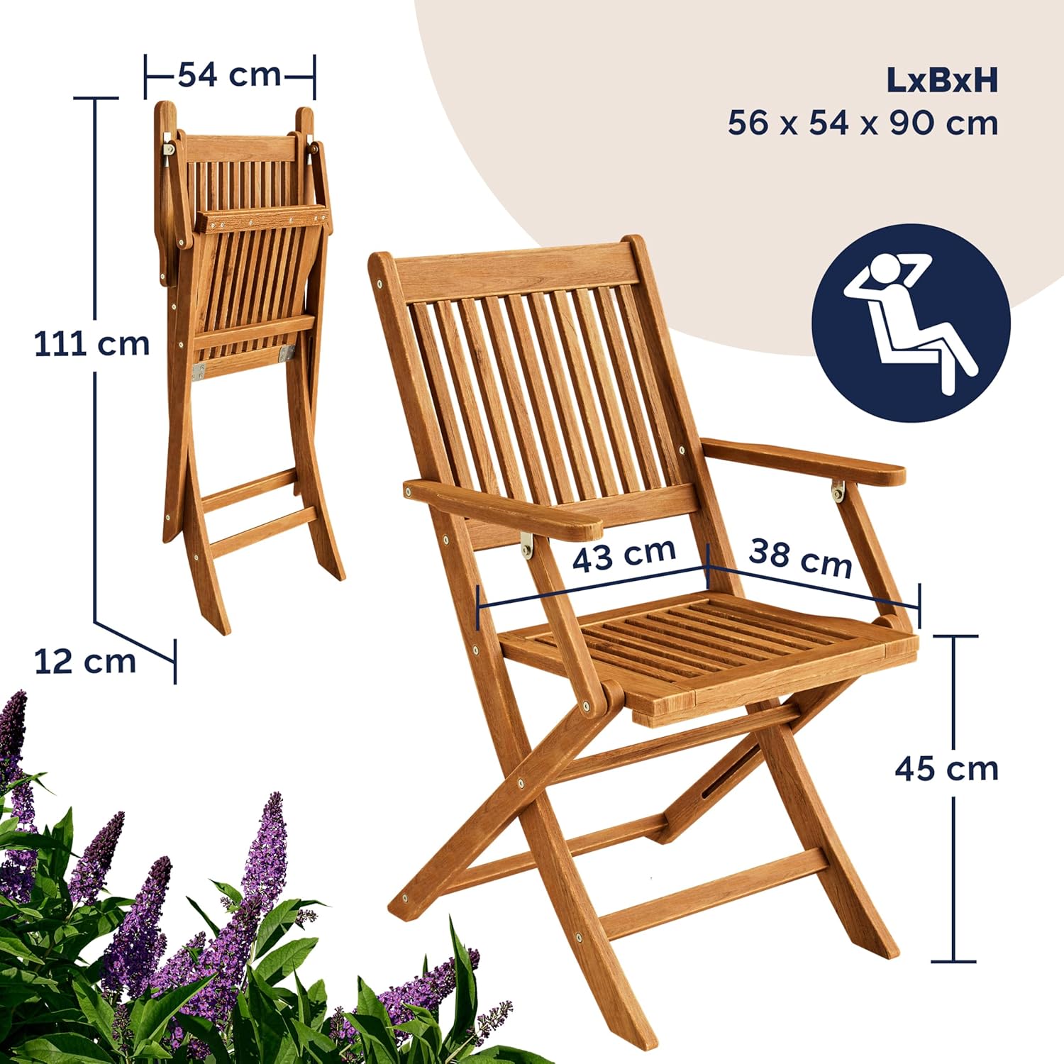 Casaria 4er Set Gartenstuhl Sydney FSC®-zertifiziertes Akazienholz klappbar Klappstuhl Hochlehner Garten Klappsessel — Ansicht 3