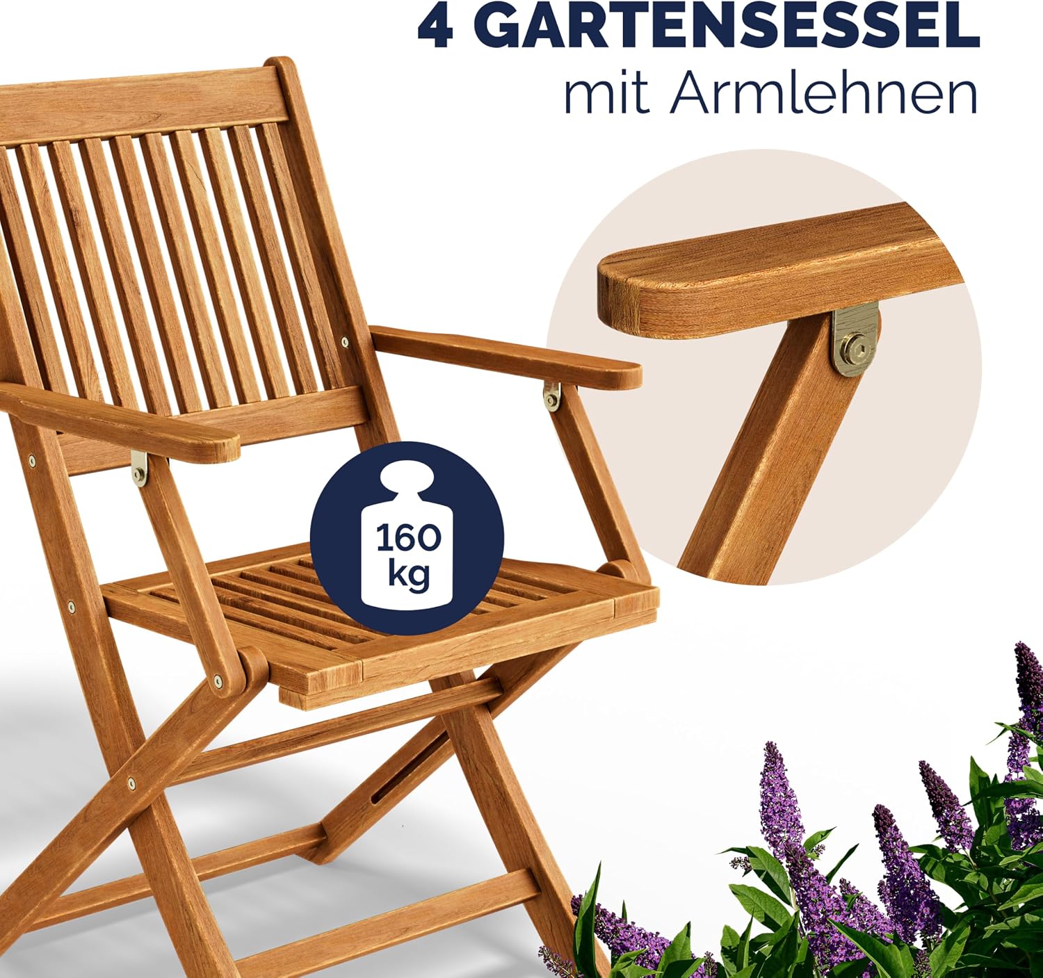 Casaria 4er Set Gartenstuhl Sydney FSC®-zertifiziertes Akazienholz klappbar Klappstuhl Hochlehner Garten Klappsessel — Ansicht 5
