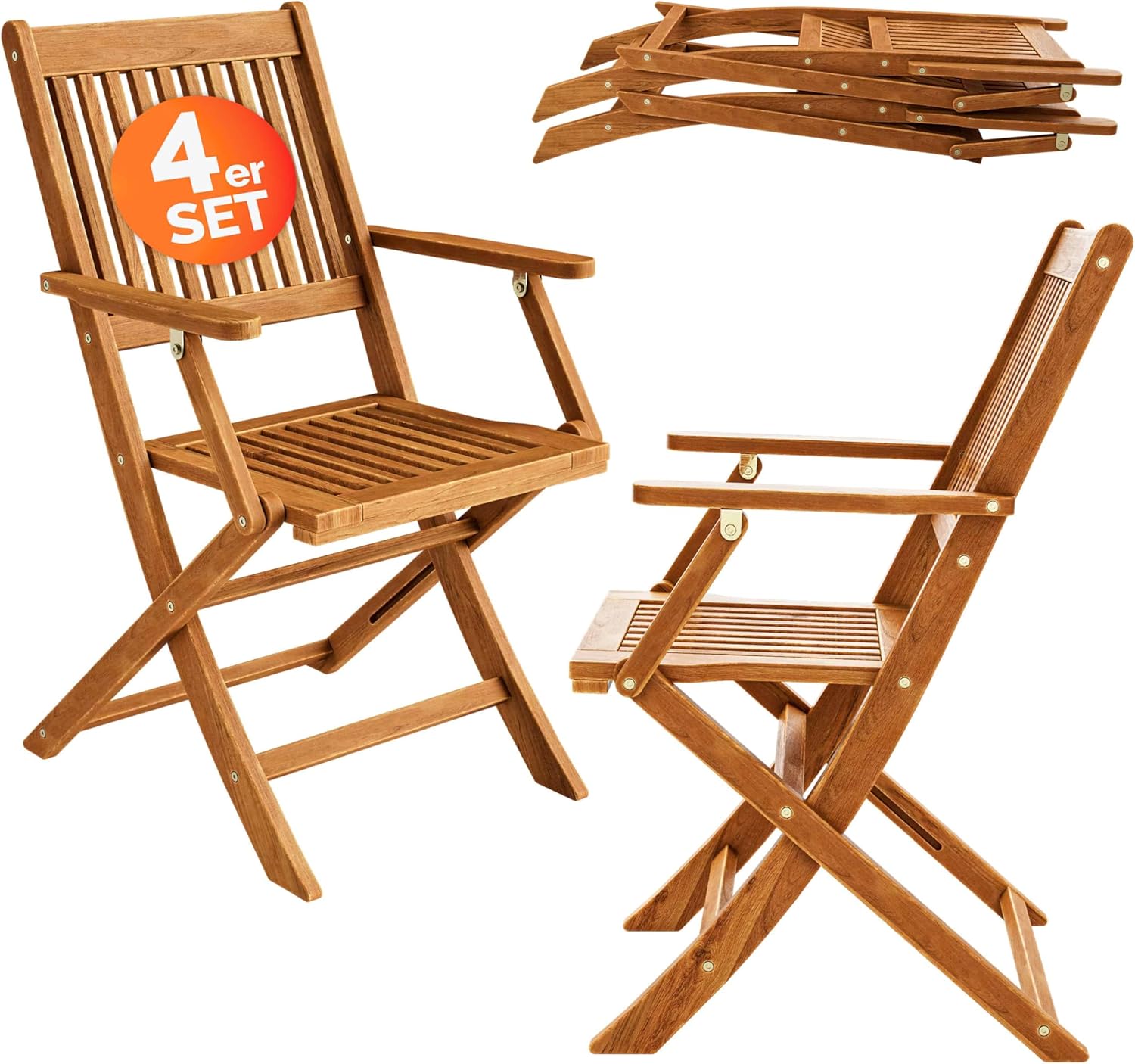 Casaria 4er Set Gartenstuhl Sydney FSC®-zertifiziertes Akazienholz klappbar Klappstuhl Hochlehner Garten Klappsessel