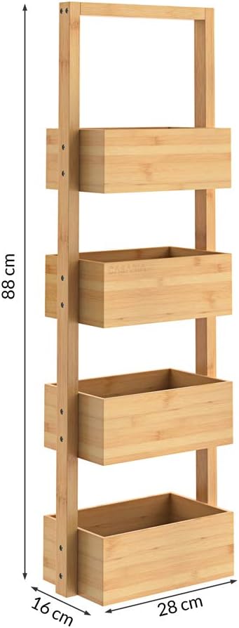 Casaria® Badregal mit 4 Körben Stehend Schmal Bambus Holz 88x16x28cm Ablagen Standregal Küche Badezimmer Küchenregal Korbregal Bad Regal Organizer — Ansicht 3
