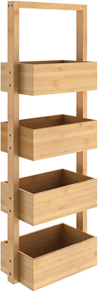 Casaria® Badregal mit 4 Körben Stehend Schmal Bambus Holz 88x16x28cm Ablagen Standregal Küche Badezimmer Küchenregal Korbregal Bad Regal Organizer — Ansicht 4