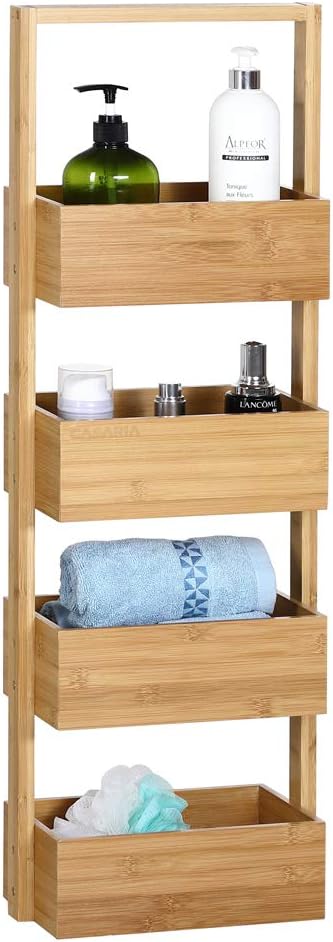 Casaria® Badregal mit 4 Körben Stehend Schmal Bambus Holz 88x16x28cm Ablagen Standregal Küche Badezimmer Küchenregal Korbregal Bad Regal Organizer