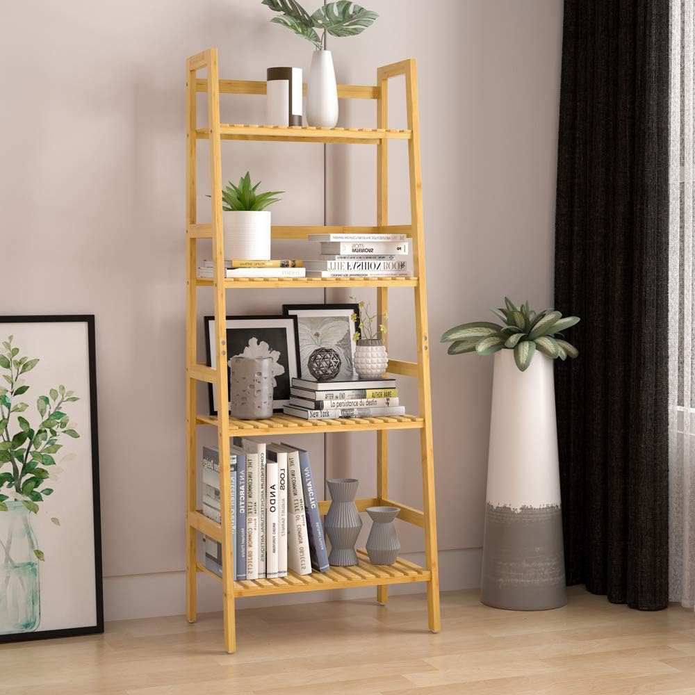 Casaria® Badregal Standregal Bambus 4 Böden 48x32x123cm Groß Stehend Offen 40 kg Belastbarkeit Holz Bad Badezimmer Küche Wohnzimmer Keller Regal Natur — Ansicht 2