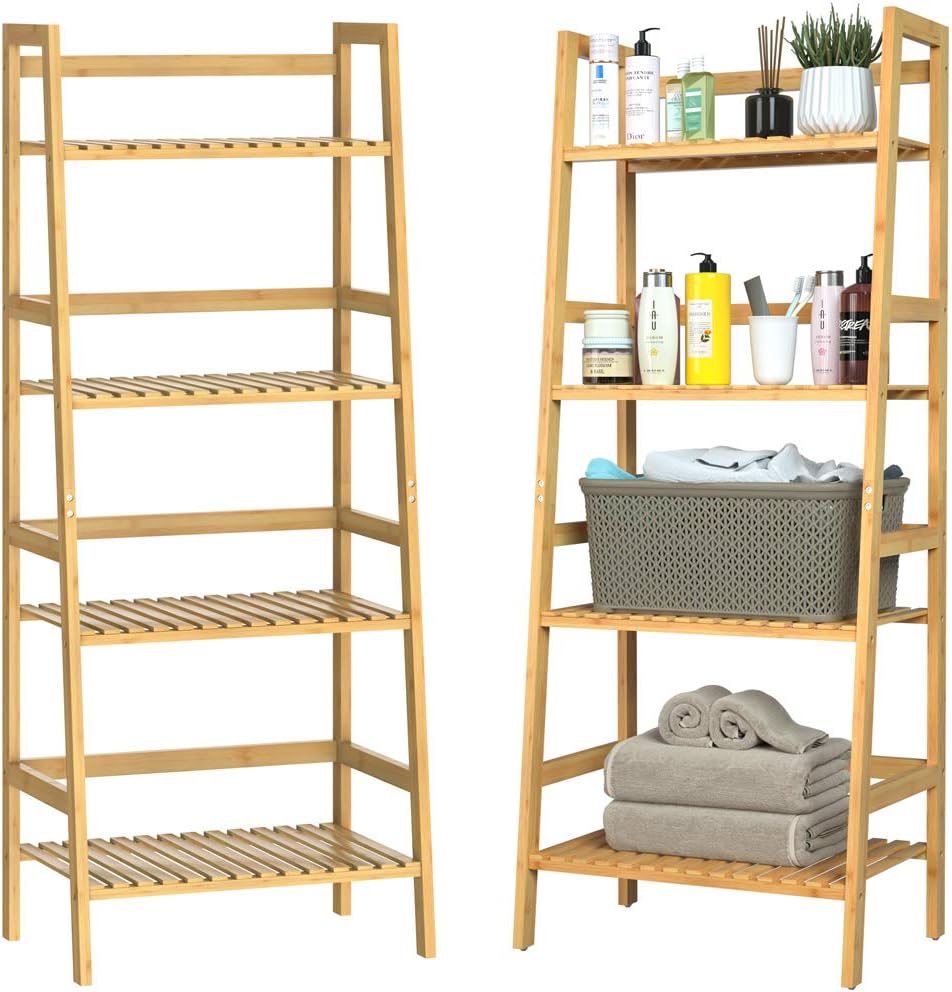 Casaria® Badregal Standregal Bambus 4 Böden 48x32x123cm Groß Stehend Offen 40 kg Belastbarkeit Holz Bad Badezimmer Küche Wohnzimmer Keller Regal Natur — Ansicht 4