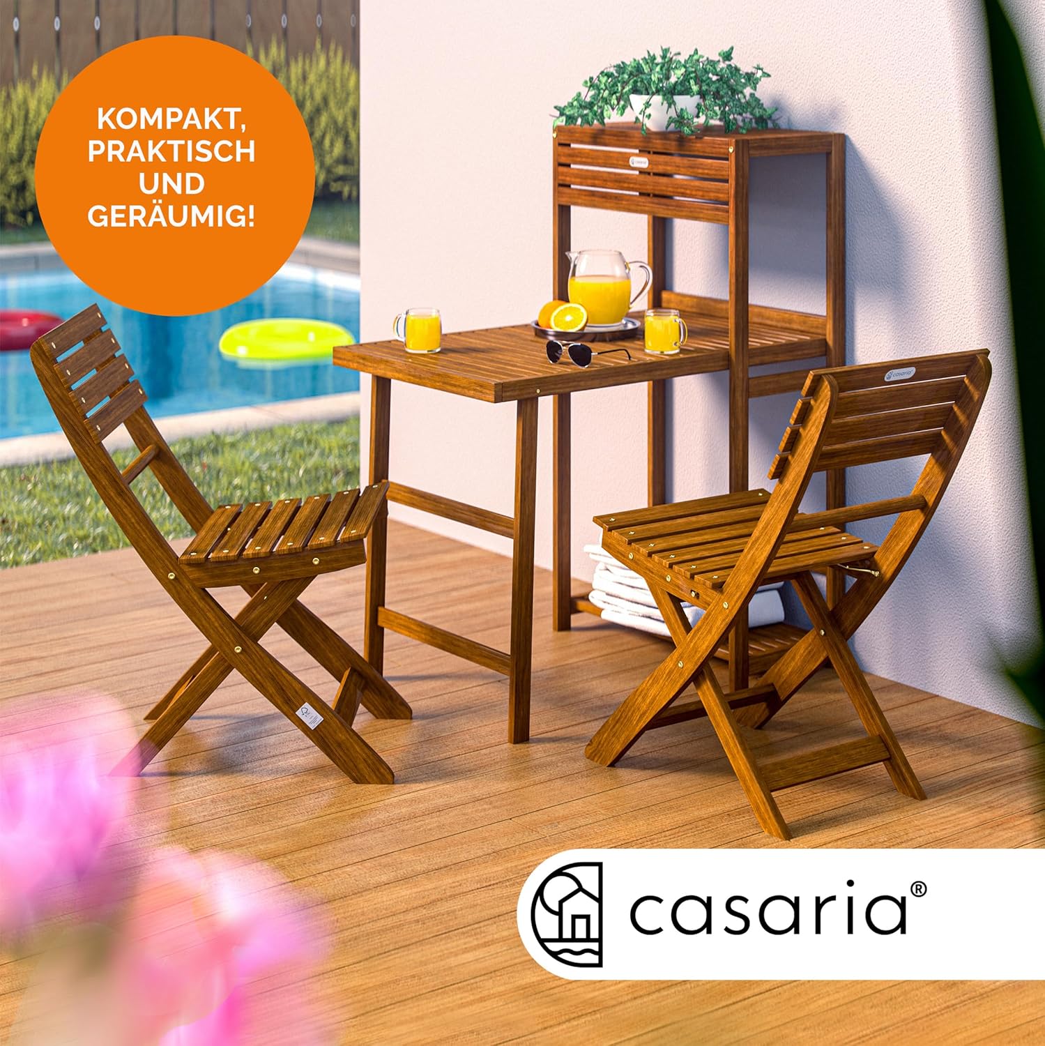 Casaria® Balkon Set 2 Personen Wetterfest Klappbar Holz FSC®-Zertifiziert 160kg Belastbarkeit 94x61x117cm Garten Balkon Terrasse 3-teilig Balkonmöbel — Ansicht 2