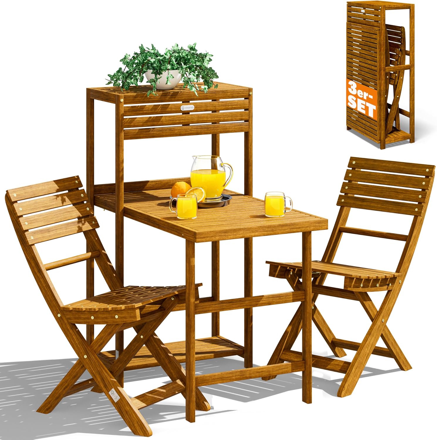 Casaria® Balkon Set 2 Personen Wetterfest Klappb