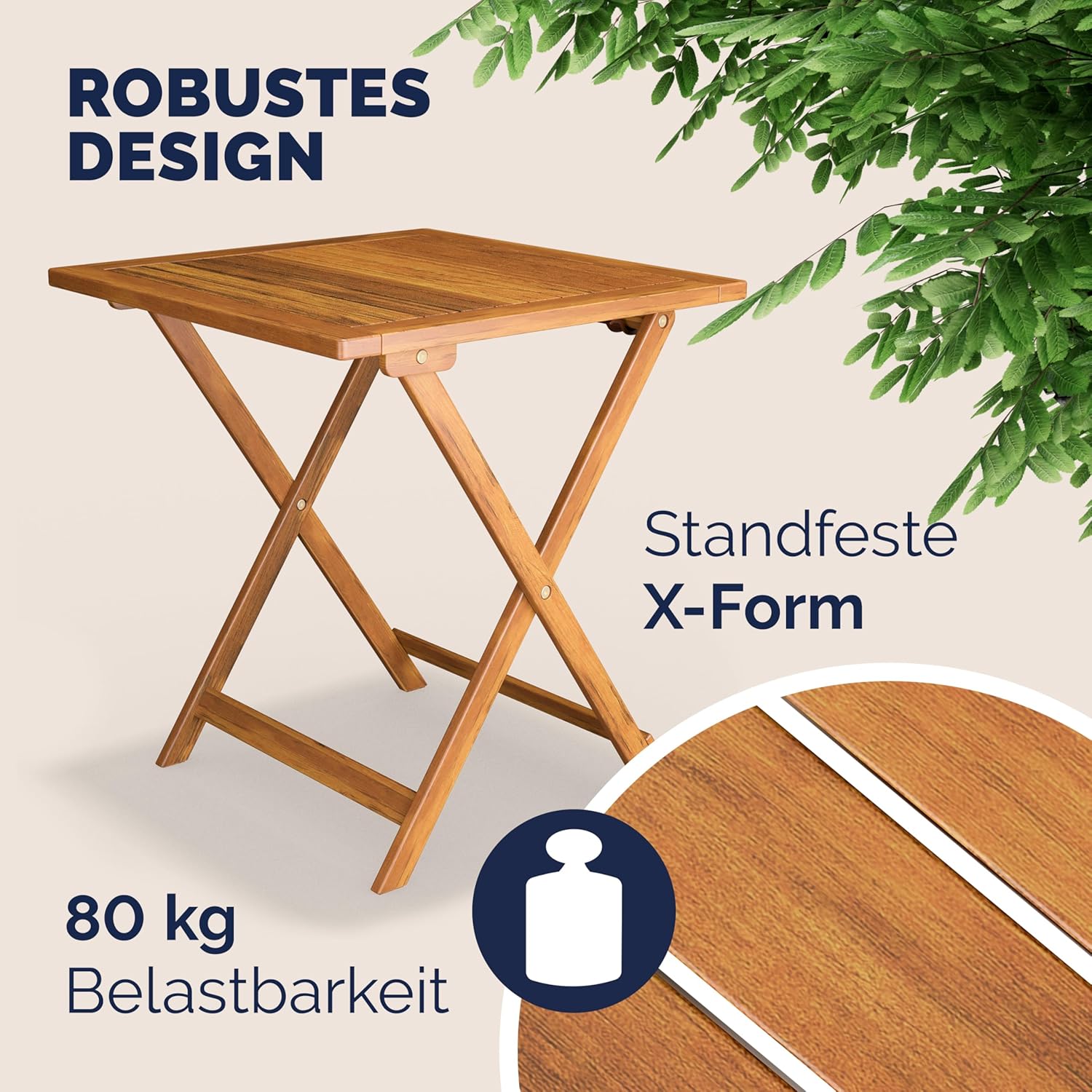 Casaria® Balkonmöbel Set 2 Personen Wetterfest Holz Vormontiert Klappbar 110kg Belastbarkeit Balkon Garten Terrassenmöbel Gartenmöbel 3-TLG Akazie — Ansicht 4