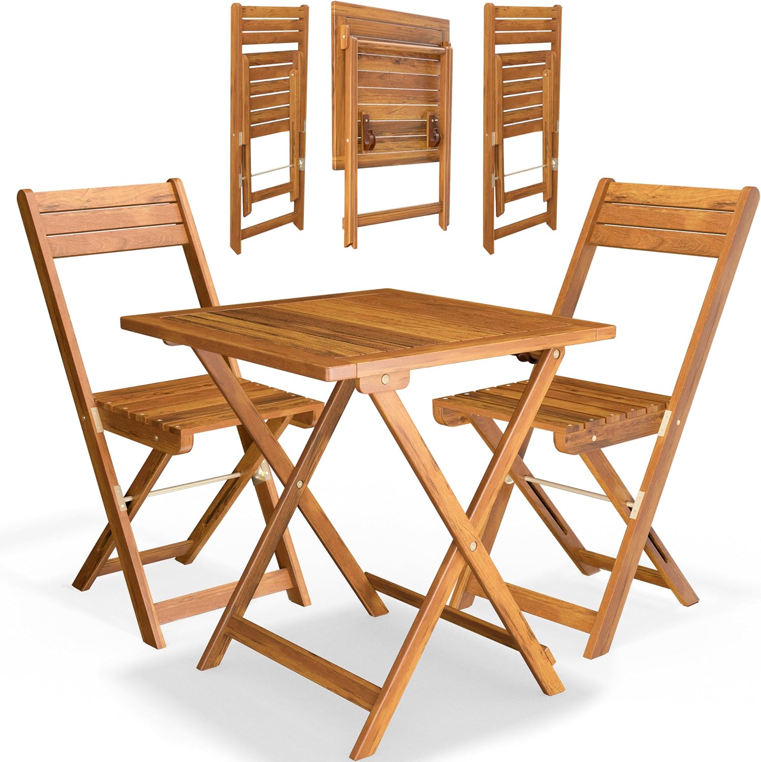 Casaria® Balkonmöbel Set 2 Personen Wetterfest Holz Vormontiert Klappbar 110kg Belastbarkeit Balkon Garten Terrassenmöbel Gartenmöbel 3-TLG Akazie