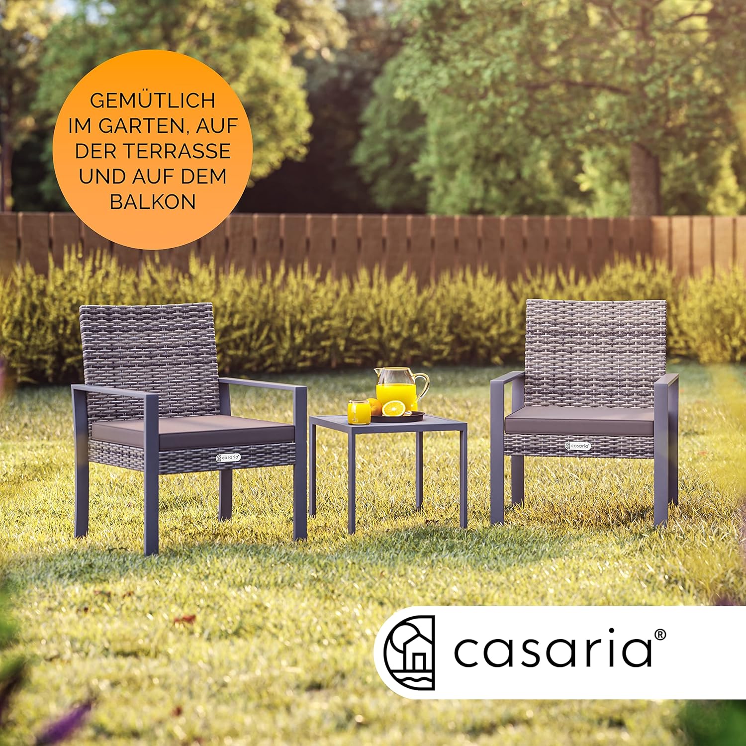 Casaria® Balkonmöbel Set WPC Tisch 160kg Belastbarkeit Polyrattan 2 Stühle Auflagen höhenverstellbare Füße Outdoor Wetterfest Garten Balkon Möbel Lounge Grau — Ansicht 2