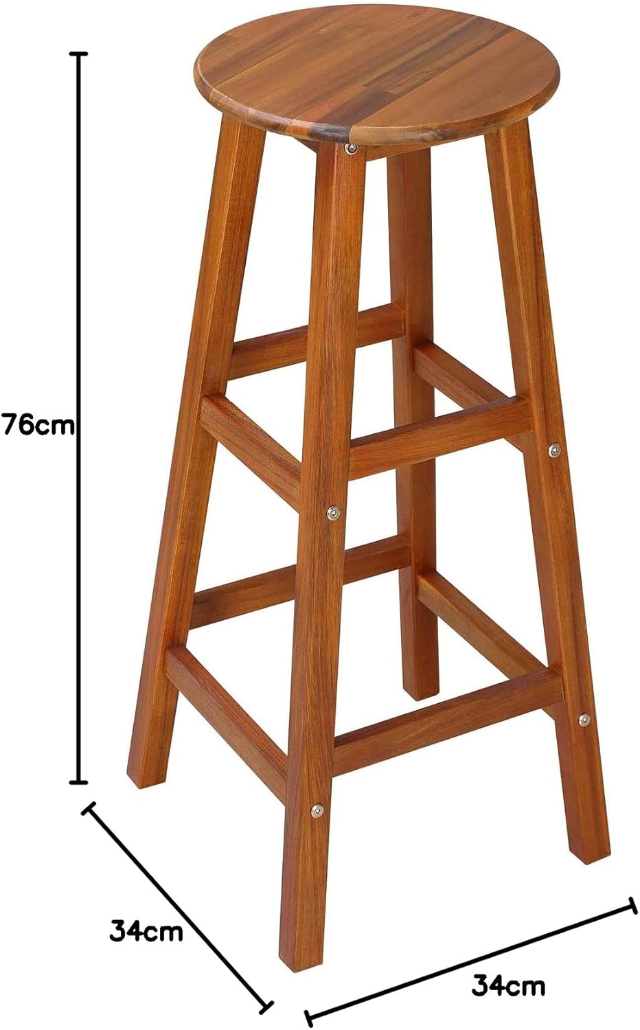 Casaria® Barhocker 4er Set Holz Akazie Outdoor 75cm Sitzhöhe Fußstütze 150kg Belastbarkeit Massiv Rund Rustikal Garten Küche Bar Stuhl Hocker Braun — Ansicht 3