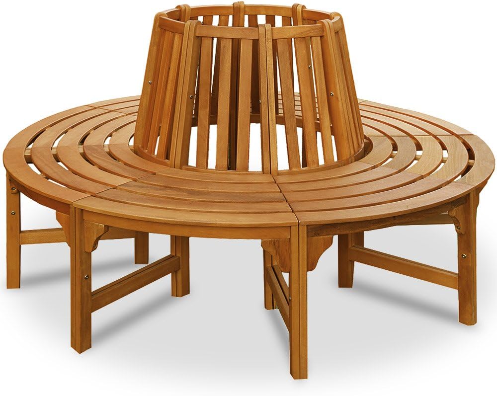 Casaria® Baumbank Sitzbank Wetterfest Holz FSC®-Zertifiziert 320kg Belastbarkeit Rückenlehne 360° Rundbank Garten Bank Baumbank Eukalyptus Ø190x80cm Braun