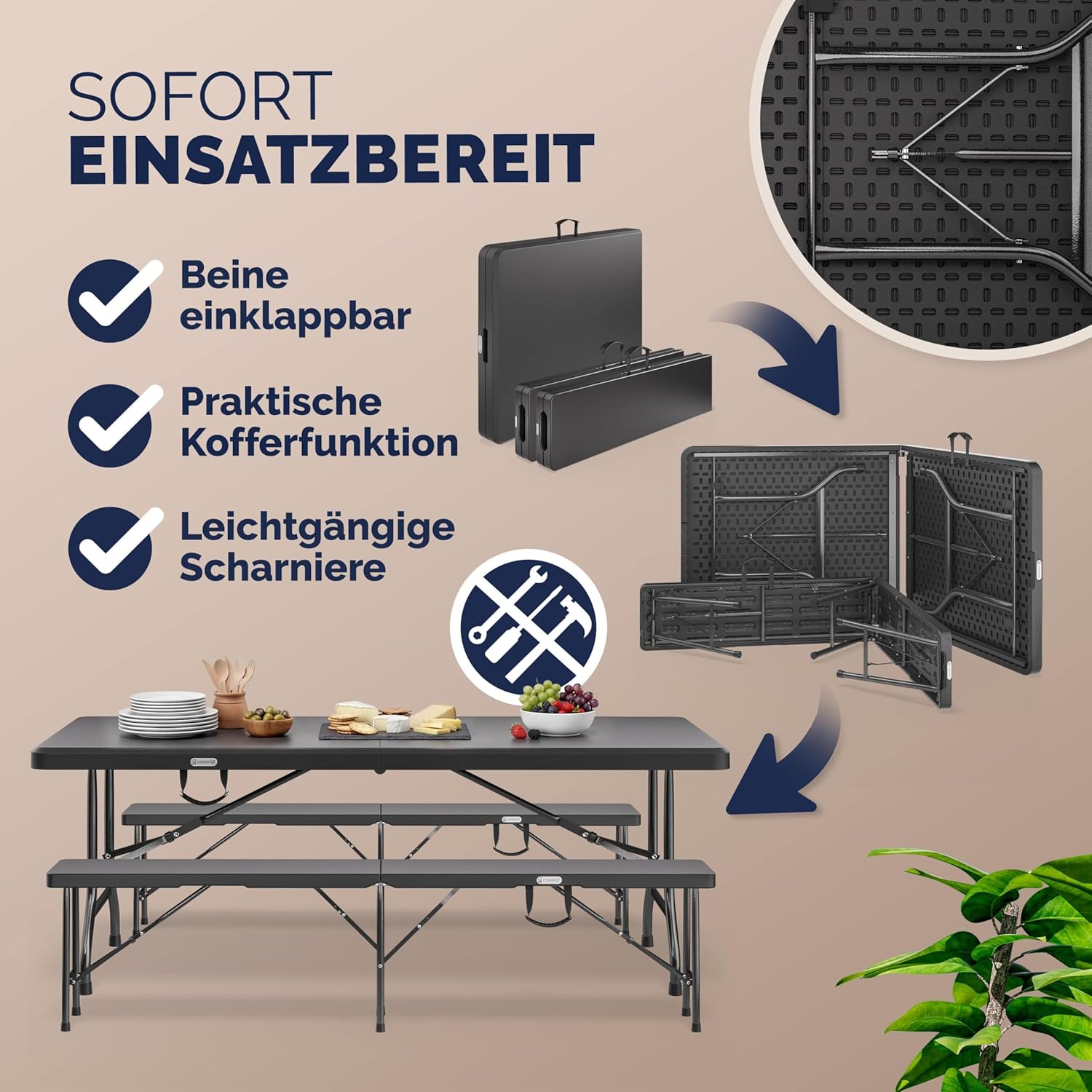 CASARIA® Bierzeltgarnitur 180 cm Klappbar Bierbank Breiter Tisch Kunststoff Bierbänke Biertisch Festzelt Biergarnitur Klapptisch Camping Biergarten — Ansicht 4