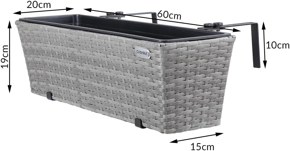 Casaria® Blumenkasten 4er Set 11 Liter Montagehalterung Indoor Outdoor Geländerkasten Balkonkasten Pflanzkasten grau — Ansicht 2
