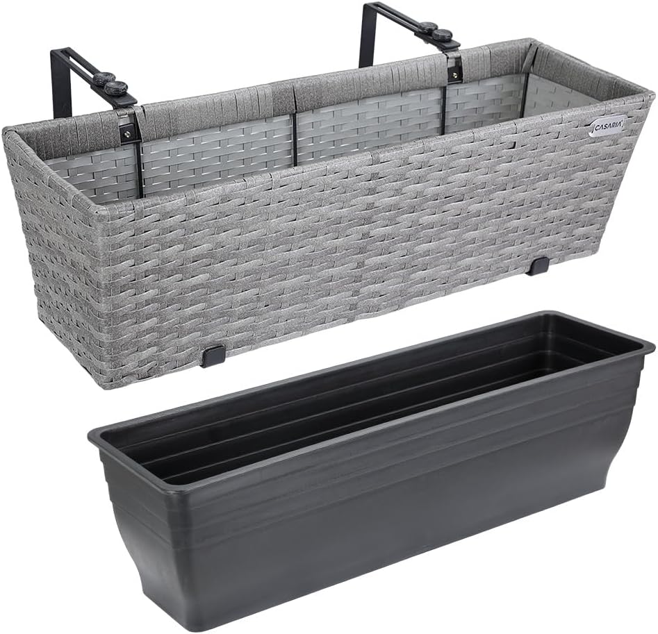 Casaria® Blumenkasten 4er Set 11 Liter Montagehalterung Indoor Outdoor Geländerkasten Balkonkasten Pflanzkasten grau — Ansicht 3