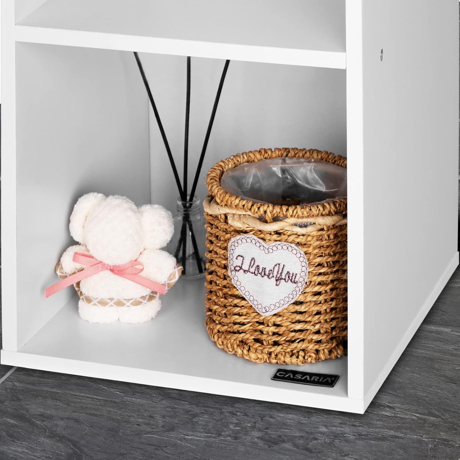Casaria® Bücherregal mit 4 Fächer 106x30x30cm Kippschutz Bodenschoner 40kg Belastbarkeit Wohnzimmer Schlafzimmer Büro Regal Standregal Würfelregal Weiß — Ansicht 6