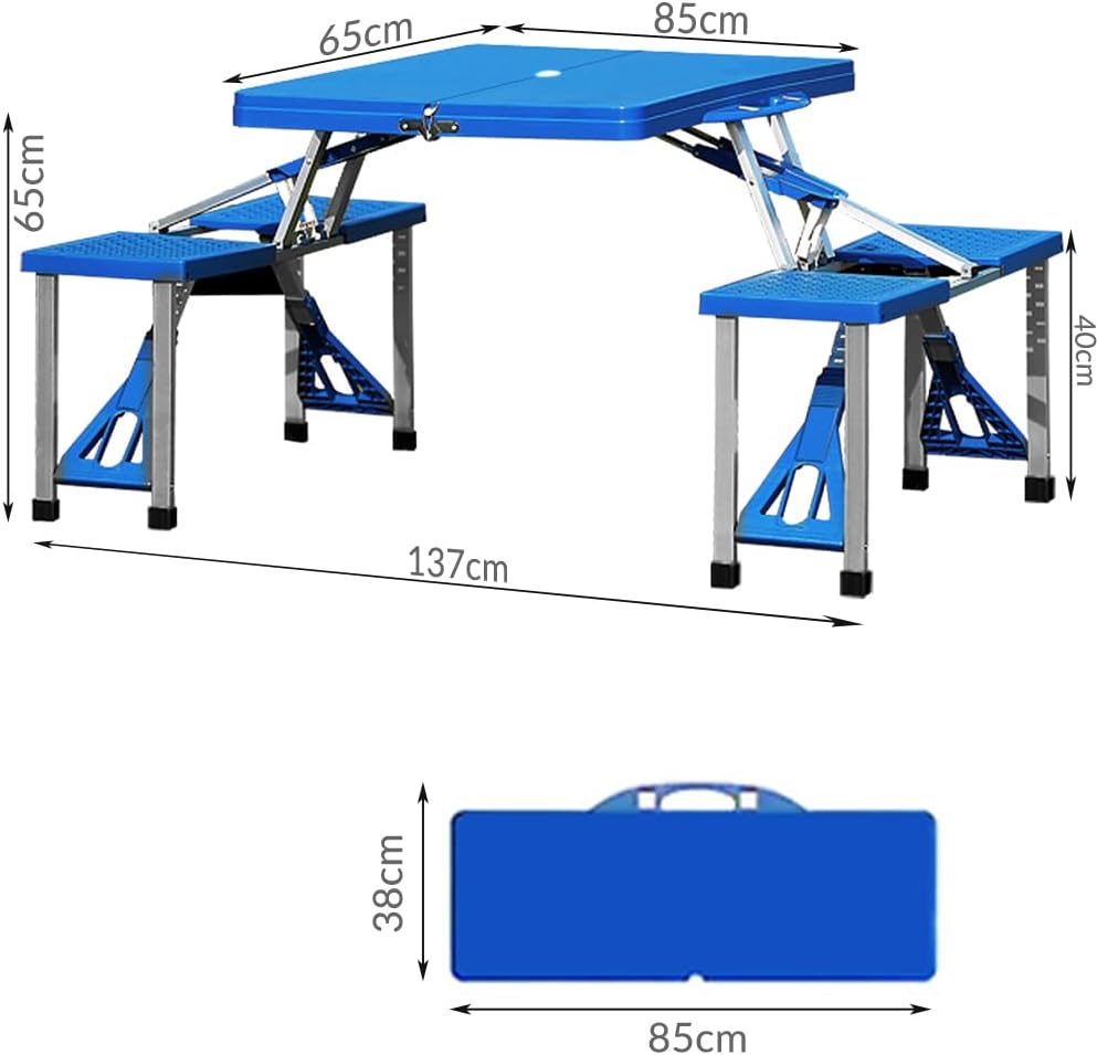 Casaria® Camping Klapptisch Set mit 4 Stühlen Campingtisch Sitzgruppe 137x85x65 cm Alu Gestell Kofferfunktion Tragegriff Sonnenschirmöffnung Picknick Garten — Ansicht 2