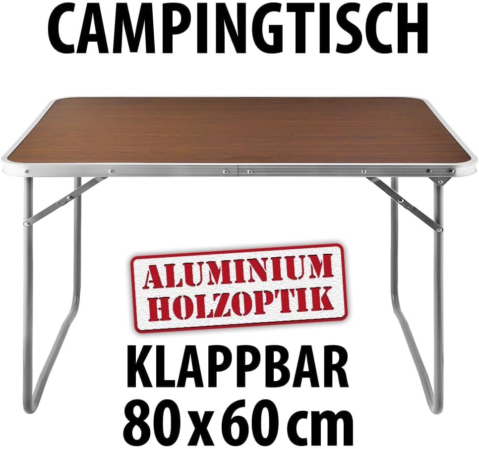 Casaria® Campingtisch klappbar Camping Klapptisch Holz Alu 80x60cm mit Tragegriff leicht Tisch faltbar Braun abgerundete Kanten Garten Balkon Picknick — Ansicht 4