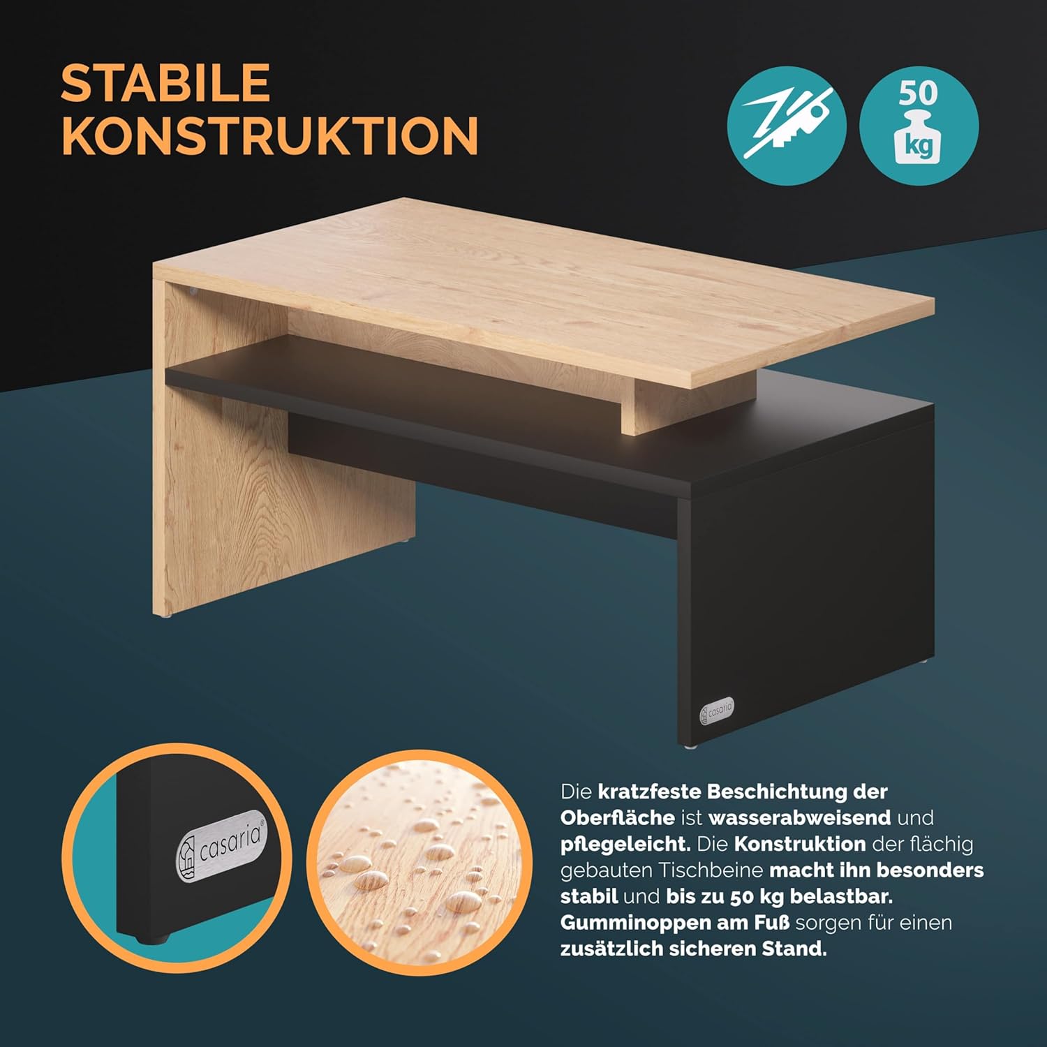 Casaria® Couchtisch Holz Grau mit Stauraum 95x55x50cm Wohnzimmertisch Modern Kratzfest 50kg Belastbar Beistelltisch Sofatisch Couch Wohnzimmer Möbel — Ansicht 5