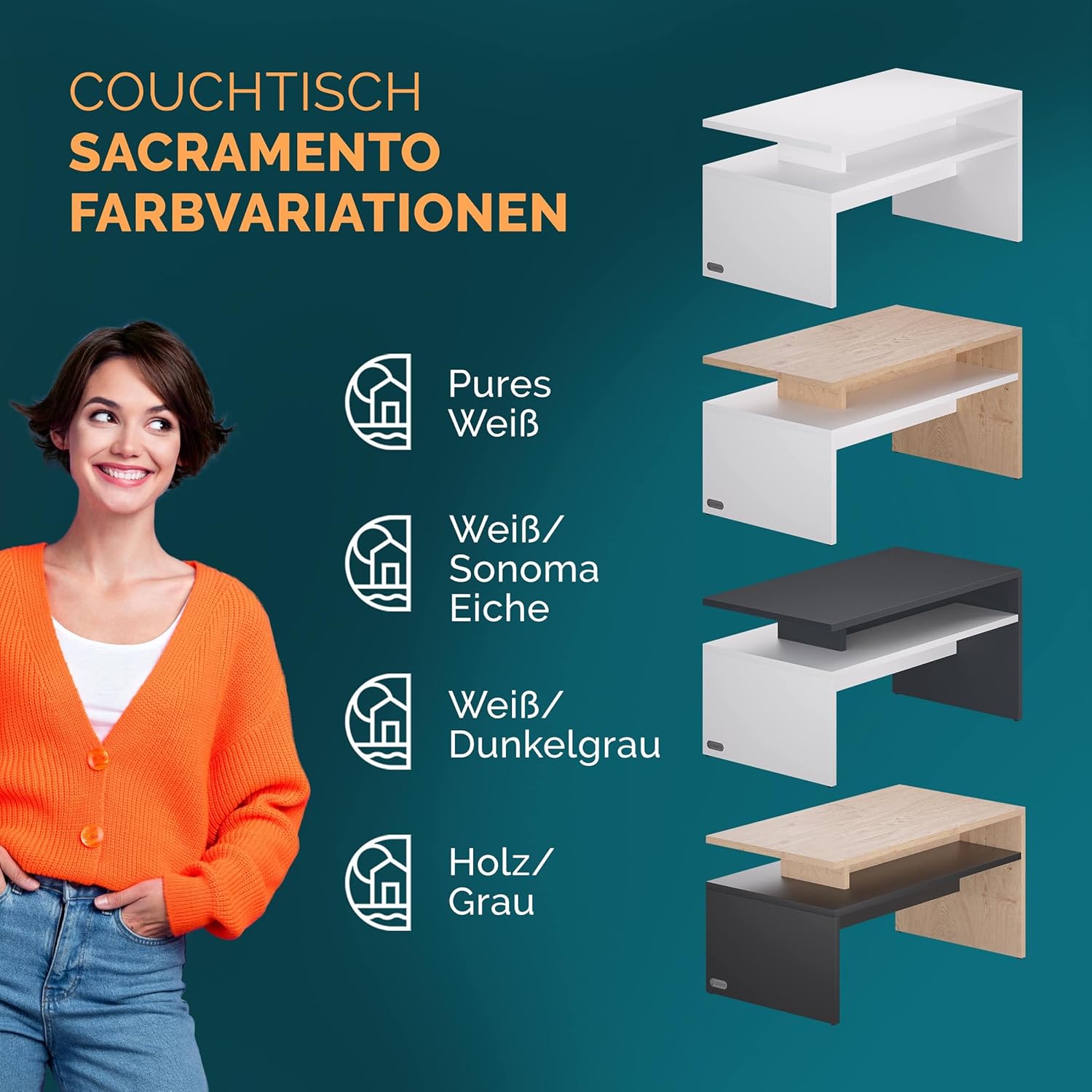 Casaria® Couchtisch Holz Grau mit Stauraum 95x55x50cm Wohnzimmertisch Modern Kratzfest 50kg Belastbar Beistelltisch Sofatisch Couch Wohnzimmer Möbel — Ansicht 6