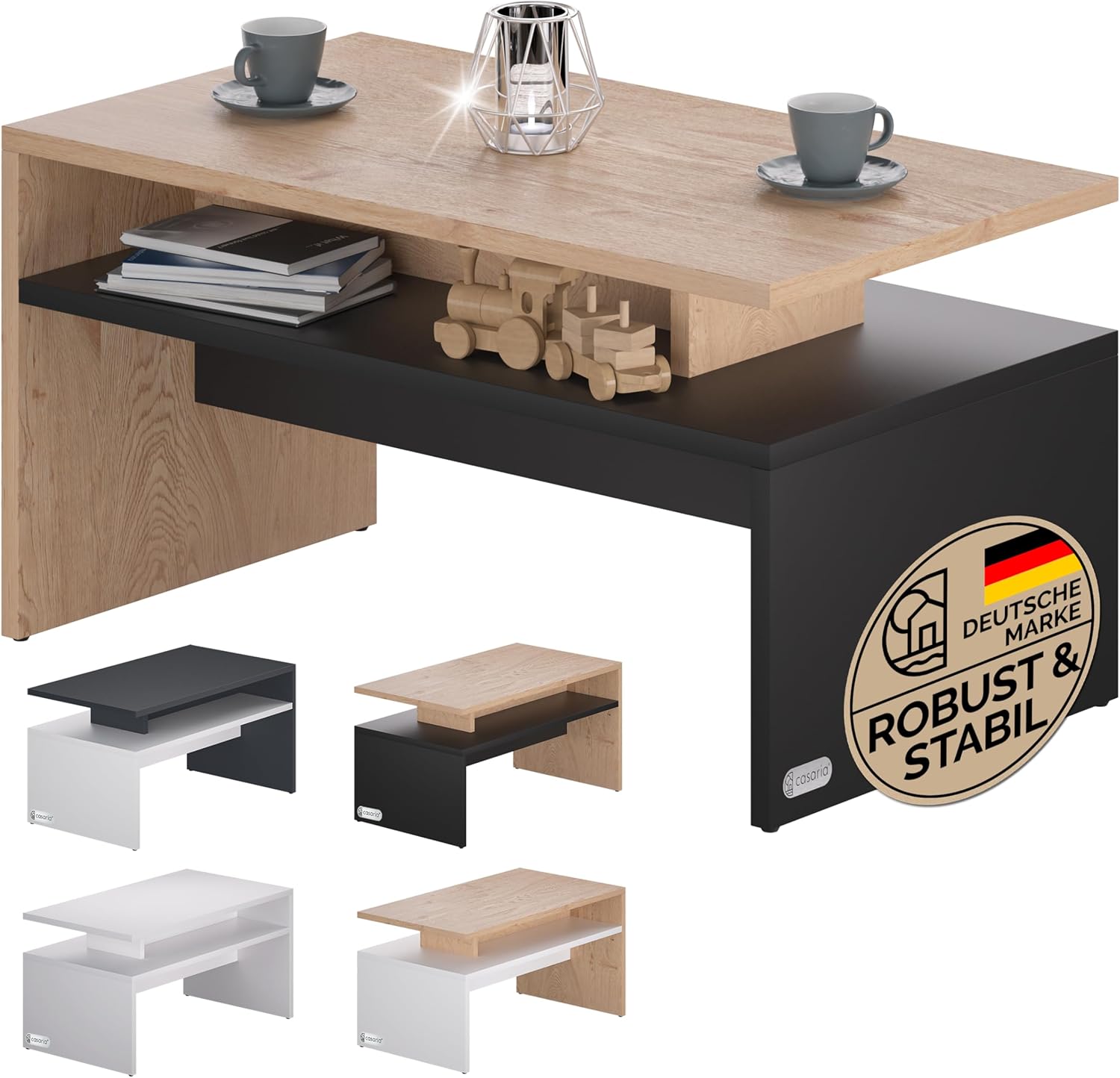 Casaria® Couchtisch Holz Grau mit Stauraum 95x55x50cm Wohnzimmertisch Modern Kratzfest 50kg Belastbar Beistelltisch Sofatisch Couch Wohnzimmer Möbel