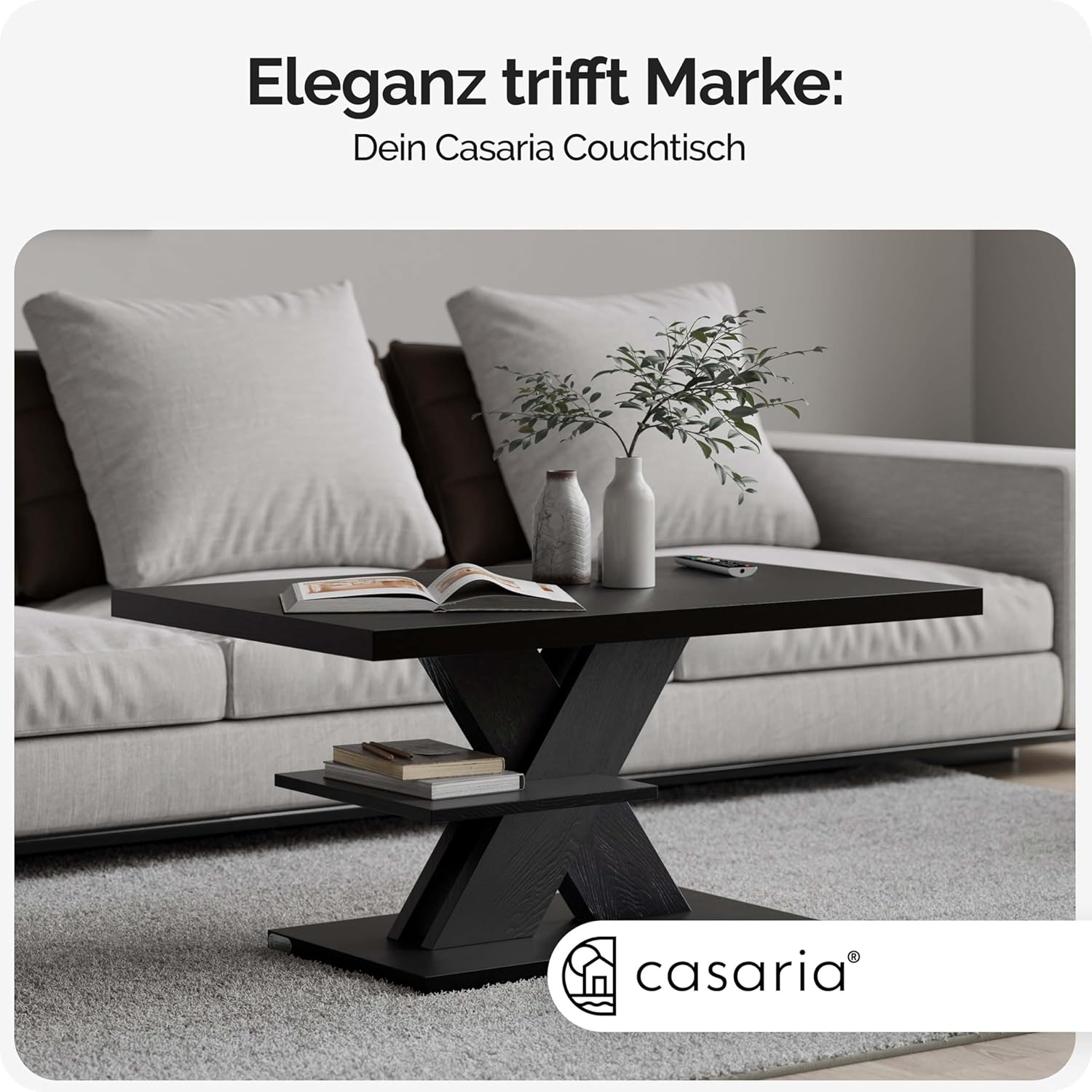 Casaria® Couchtisch Schwarz Holz Stauraum Ablage Kratzfest Modern Rechteckig 50kg Belastbar Beistelltisch Wohnzimmer Couch Sofa Tisch Detroit 90x60cm — Ansicht 2