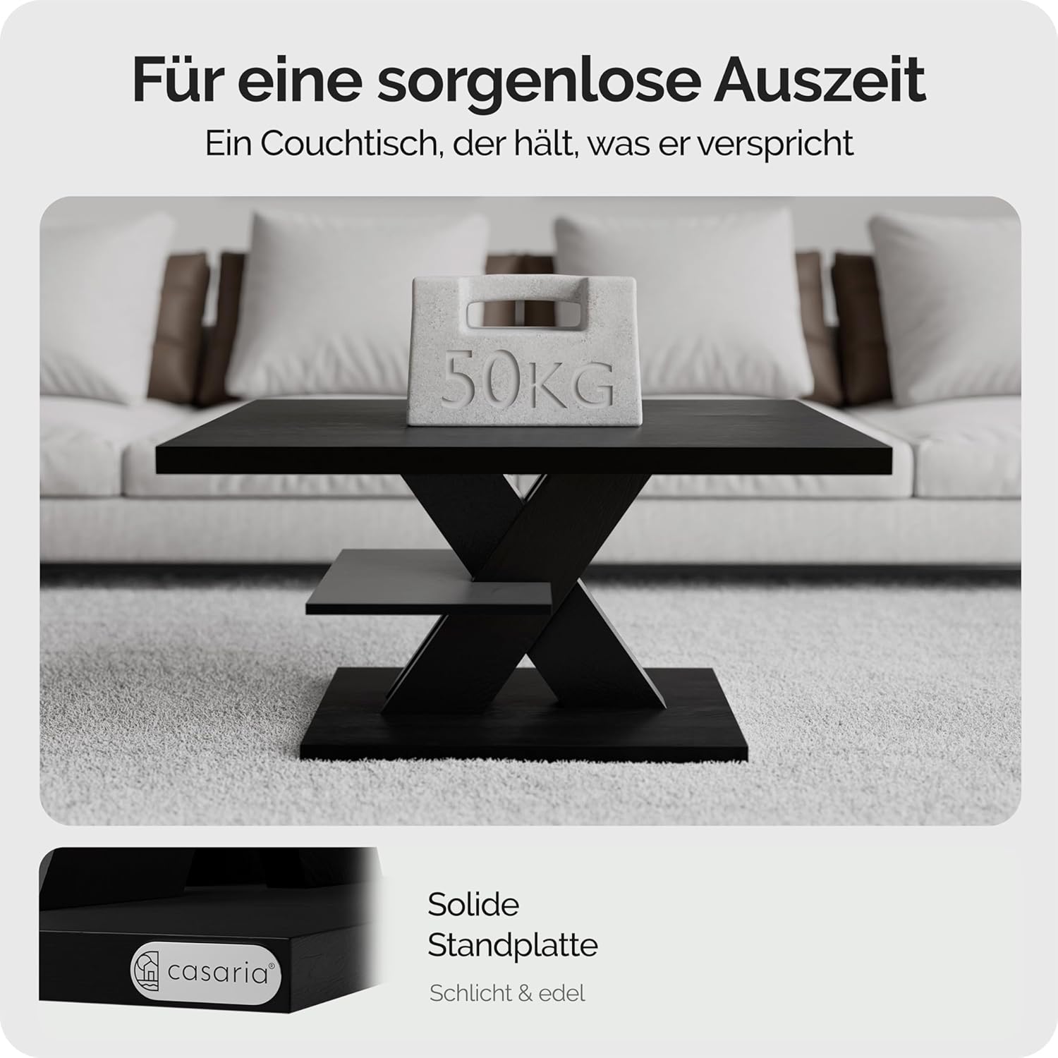 Casaria® Couchtisch Schwarz Holz Stauraum Ablage Kratzfest Modern Rechteckig 50kg Belastbar Beistelltisch Wohnzimmer Couch Sofa Tisch Detroit 90x60cm — Ansicht 5