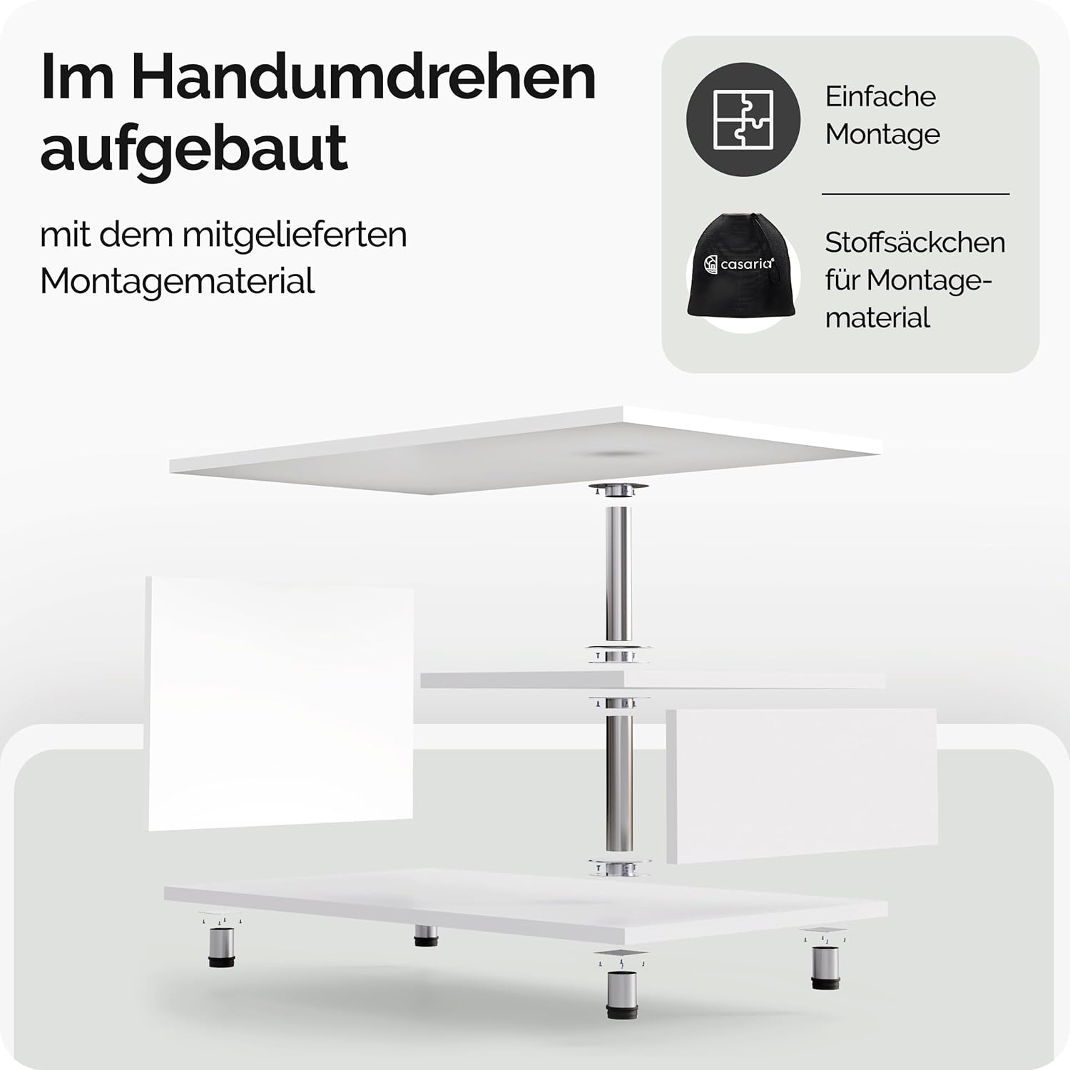 Casaria® Couchtisch Weiß Holz mit Stauraum 95x55cm Edelstahl Füße Höhenverstellbar Ablage Modern Rechteckig Beistelltisch Wohnzimmer Couch Sofa Tisch — Ansicht 6
