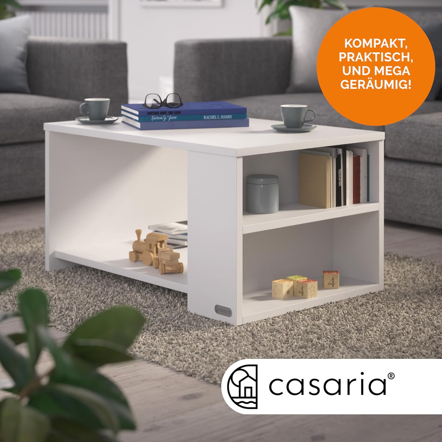 Casaria® Couchtisch Weiß Holz mit Stauraum Regal 2 Ablagen 90 x 60 x 50 cm Wohnzimmertisch Kratzfest 50 kg Belastbar Eckig Beistelltisch Sofa Couch — Ansicht 3