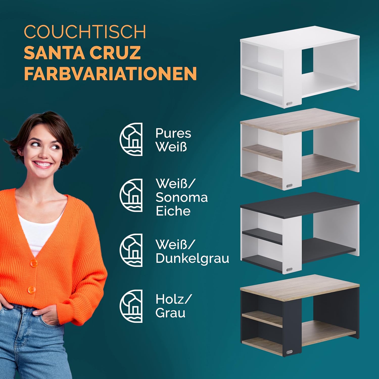 Casaria® Couchtisch Weiß Holz mit Stauraum Regal 2 Ablagen 90 x 60 x 50 cm Wohnzimmertisch Kratzfest 50 kg Belastbar Eckig Beistelltisch Sofa Couch — Ansicht 6